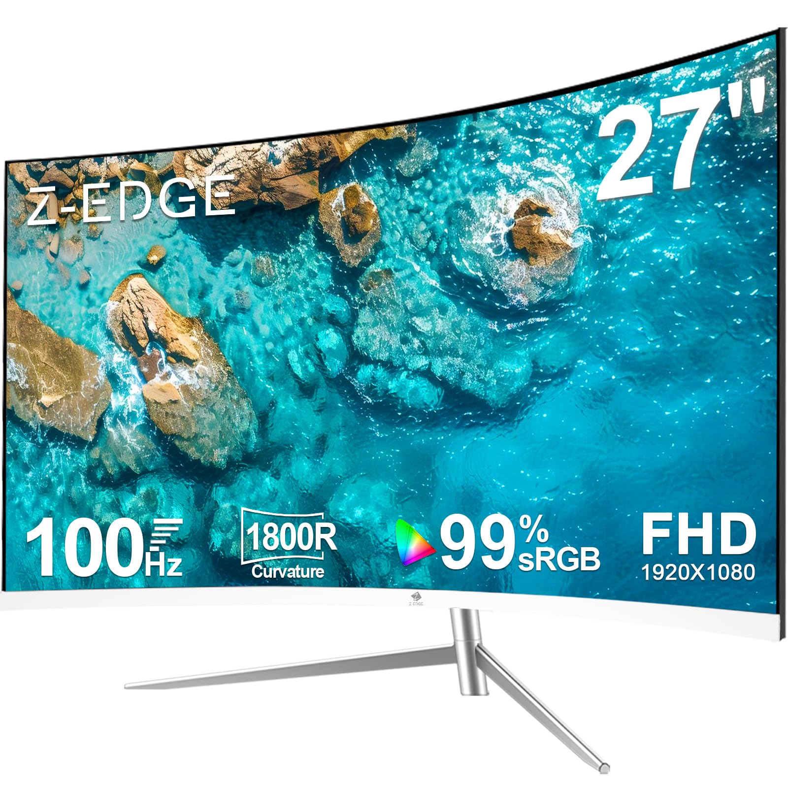 Z Edge 27 Inch Curved Gaming Monitor, Full Hd 1080P 1920X1080 Led Backlight Monitor, With 100Hz Refresh Rate And Eye Care Technology, 178� Wide View Angle, Vga+Hdmi