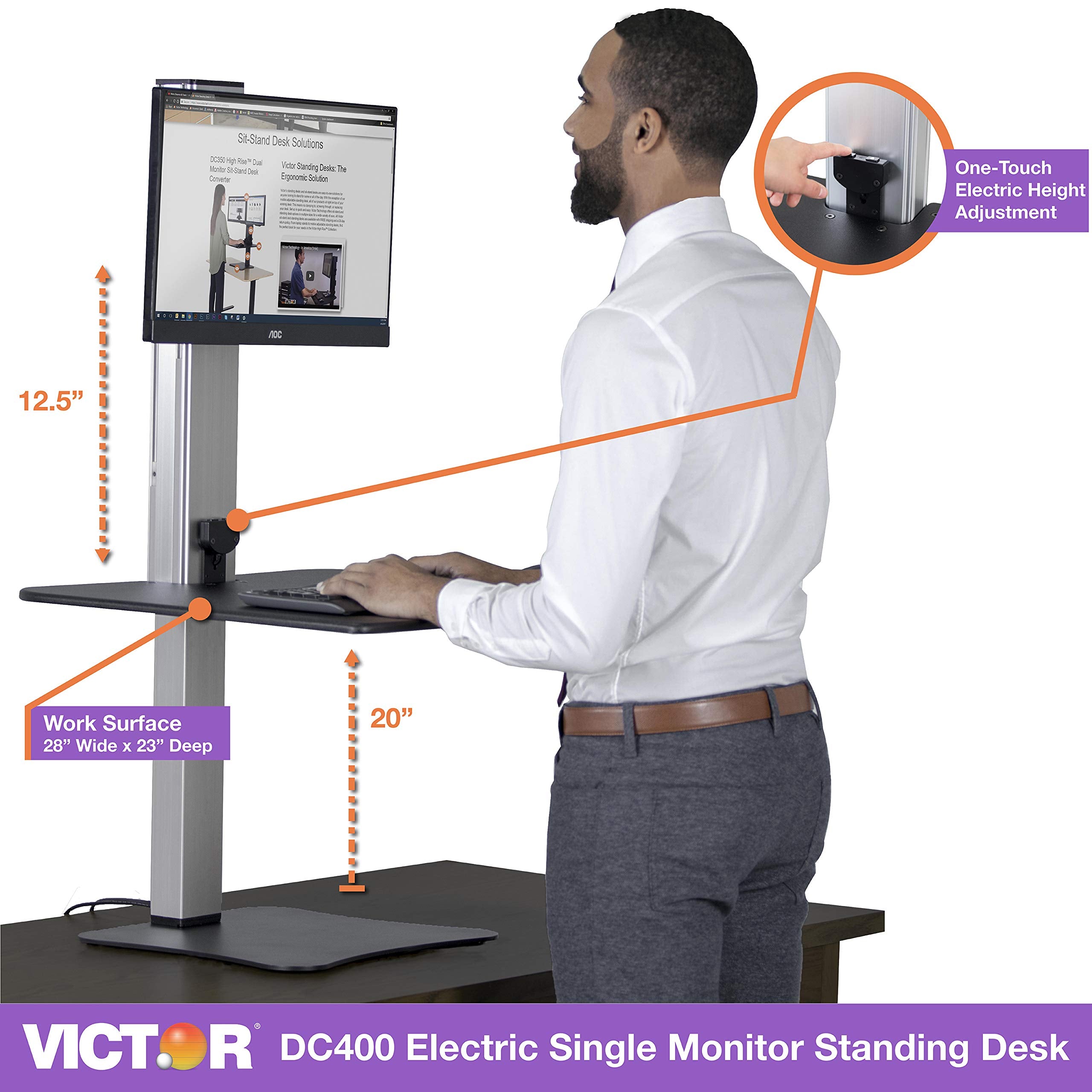 Victor Dc400 Electric Standing Desk,28 W