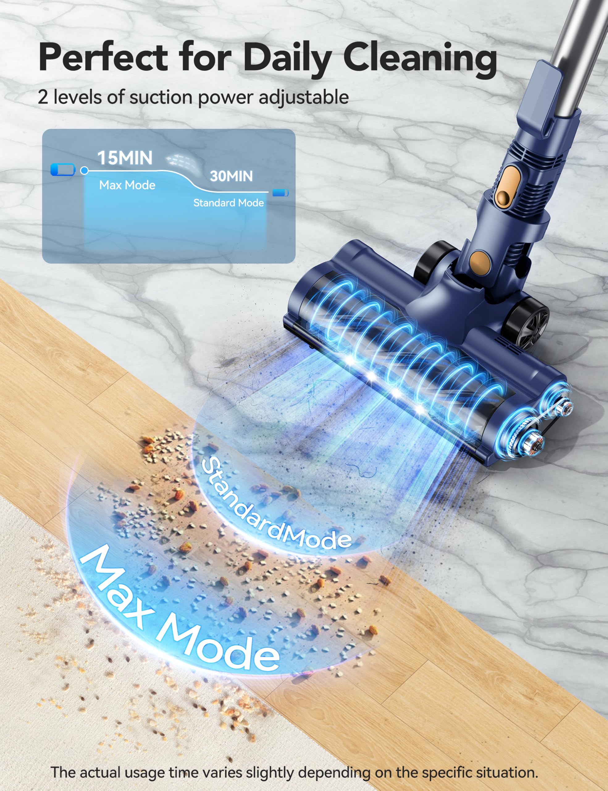Qikcln Cordless Vacuum Cleaner, Rapid Clean 23 Kpa Powerful Suction, 1.3 L Large Capacity, 2 Modes & 30Mins Runtime, Rechargeabl