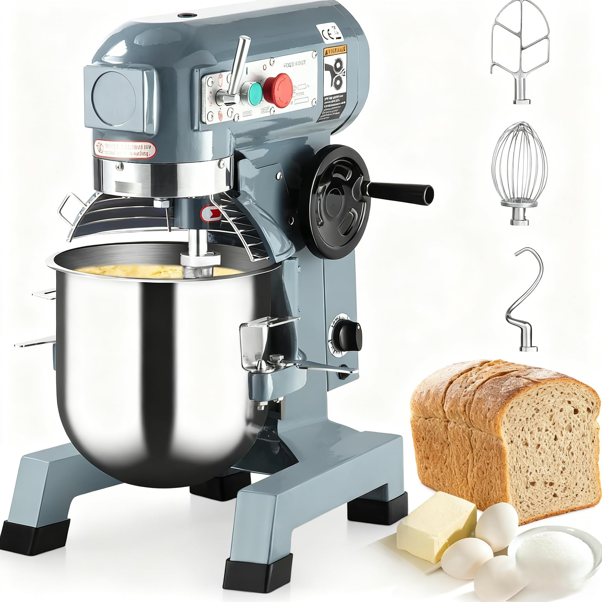 Commercial Food Mixer 15Qt, Heavy Duty Commercial Stand Mixer with 3 Speeds Adjustable, 660W Electric Dough Mixer with Stainless