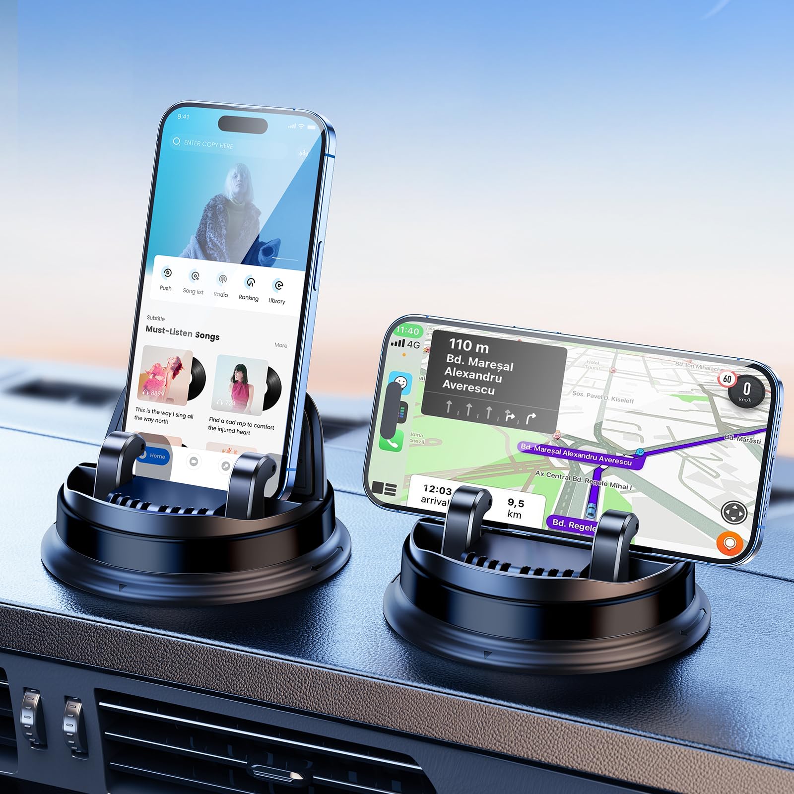 Dicmky Dash Cell Phone Car Mount, Multifunctional Car Dashboard Mobile Phone Holder, 360 Rotatable Universal Dash Mounted Car Ph