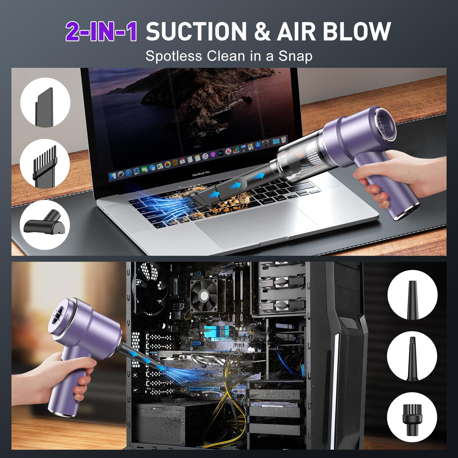 Kmm Handheld Car Vacuum Cleaner, 11000Pa Vacuum Cleaner & Air Duster, 120W High Power Vacuum Portable Cordless, Hand Held Vacuum