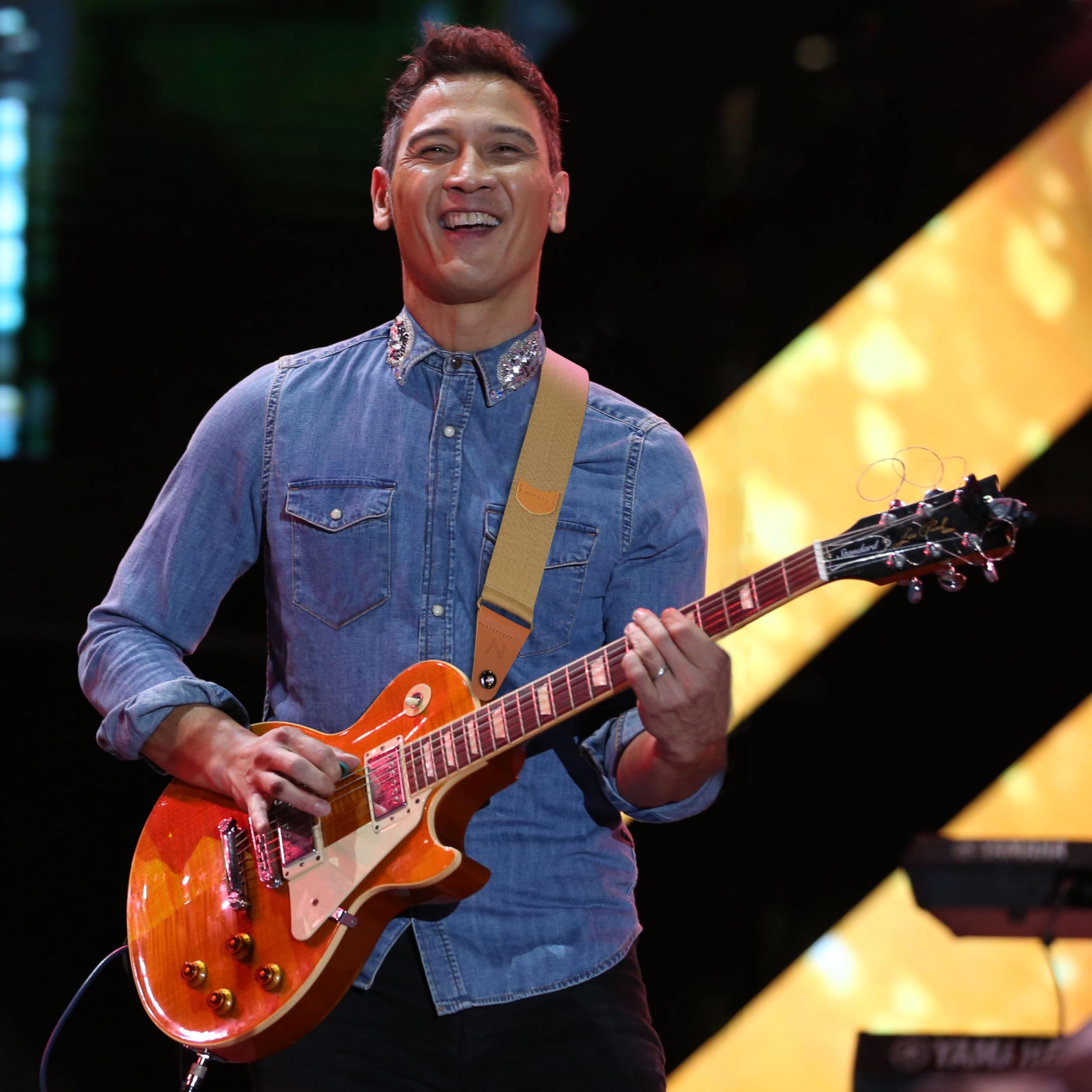 Nefelibata Guitar Strap Nylon, Full Grain Leather Ends Guitar Straps With Pick Pocket For Bass, Electric & Acoustic Guitar, With