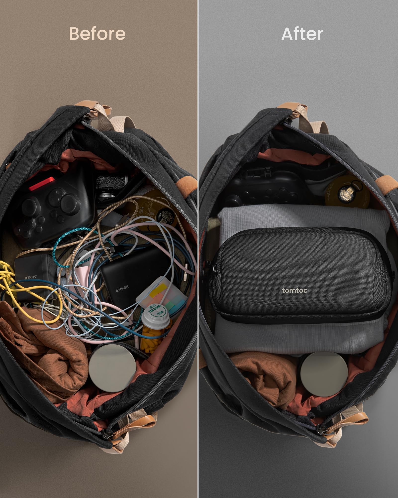 Tomtoc Electronic Organizer Travel Case, Water Resistant Dual Compartment Tech Pouch Cable Organization Storage Bag For Charger,