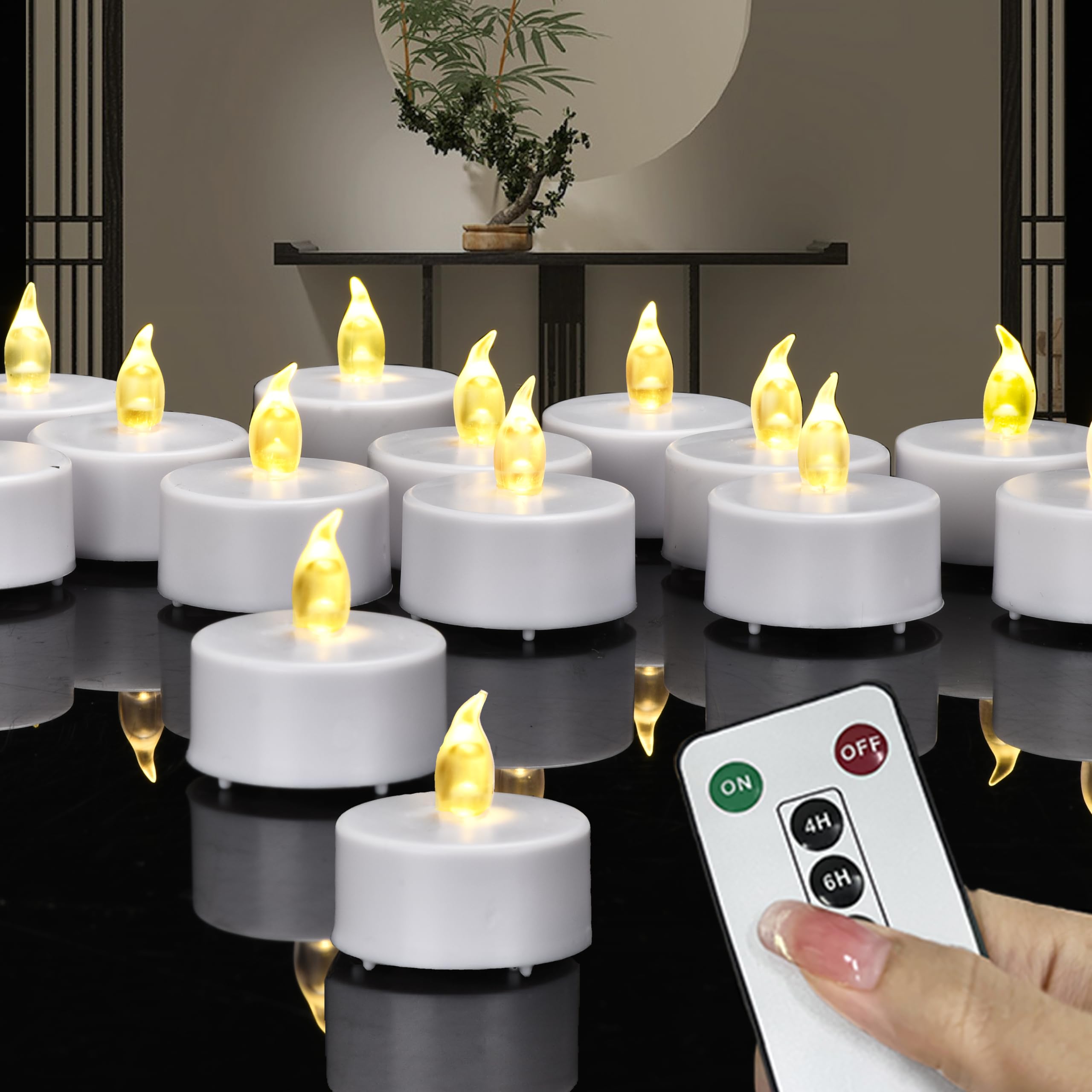 Paichi Tea Lights Candles Battery Operated With Remote Control, 24Pcs Flickering Flameless Candle With Timer, Long Lasting 400+H