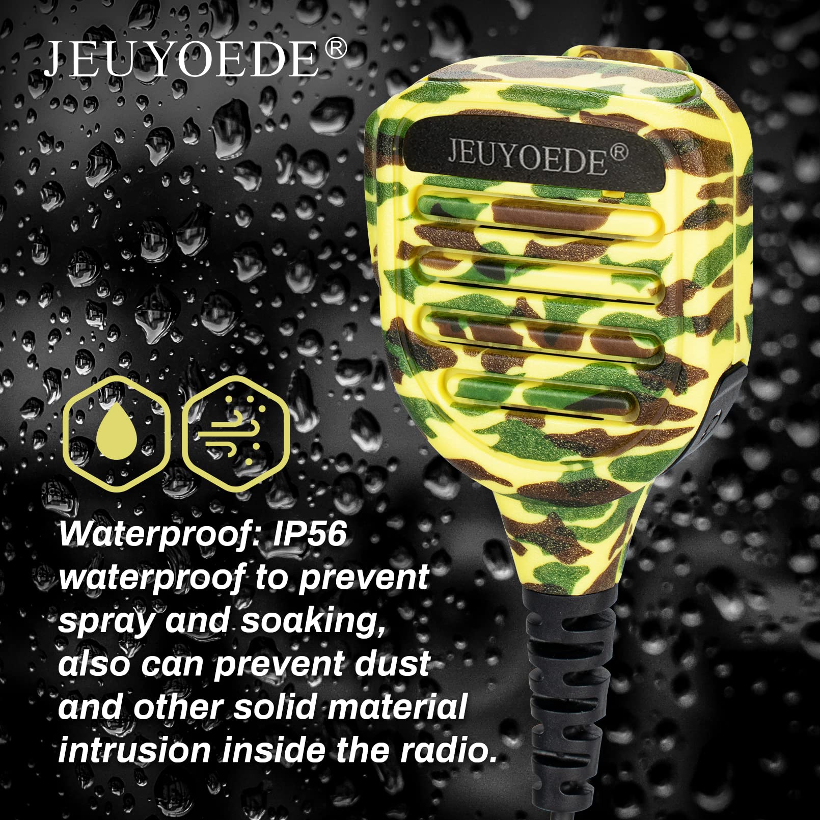 Jeuyoede Waterproof Ip56 Handheld Speaker Microphone With 3.5Mm Earpiece Jack Compatible With Kenwood 2 Pin Radios (Yellow Camou