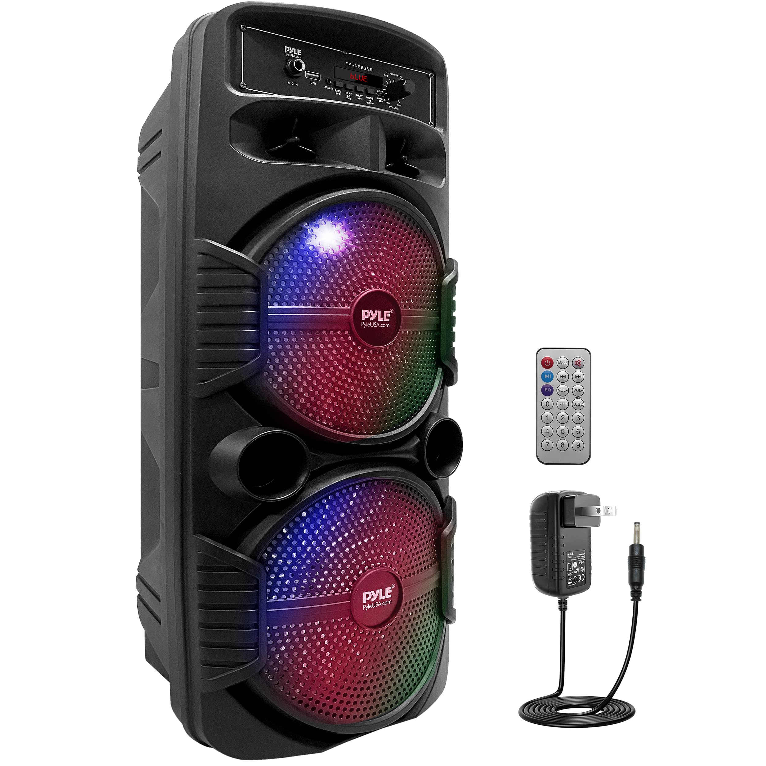 Pyle Portable Bluetooth PA Speaker System - 600W Rechargeable Outdoor Bluetooth Speaker Portable PA System w/ Dual 8    Subwoofe