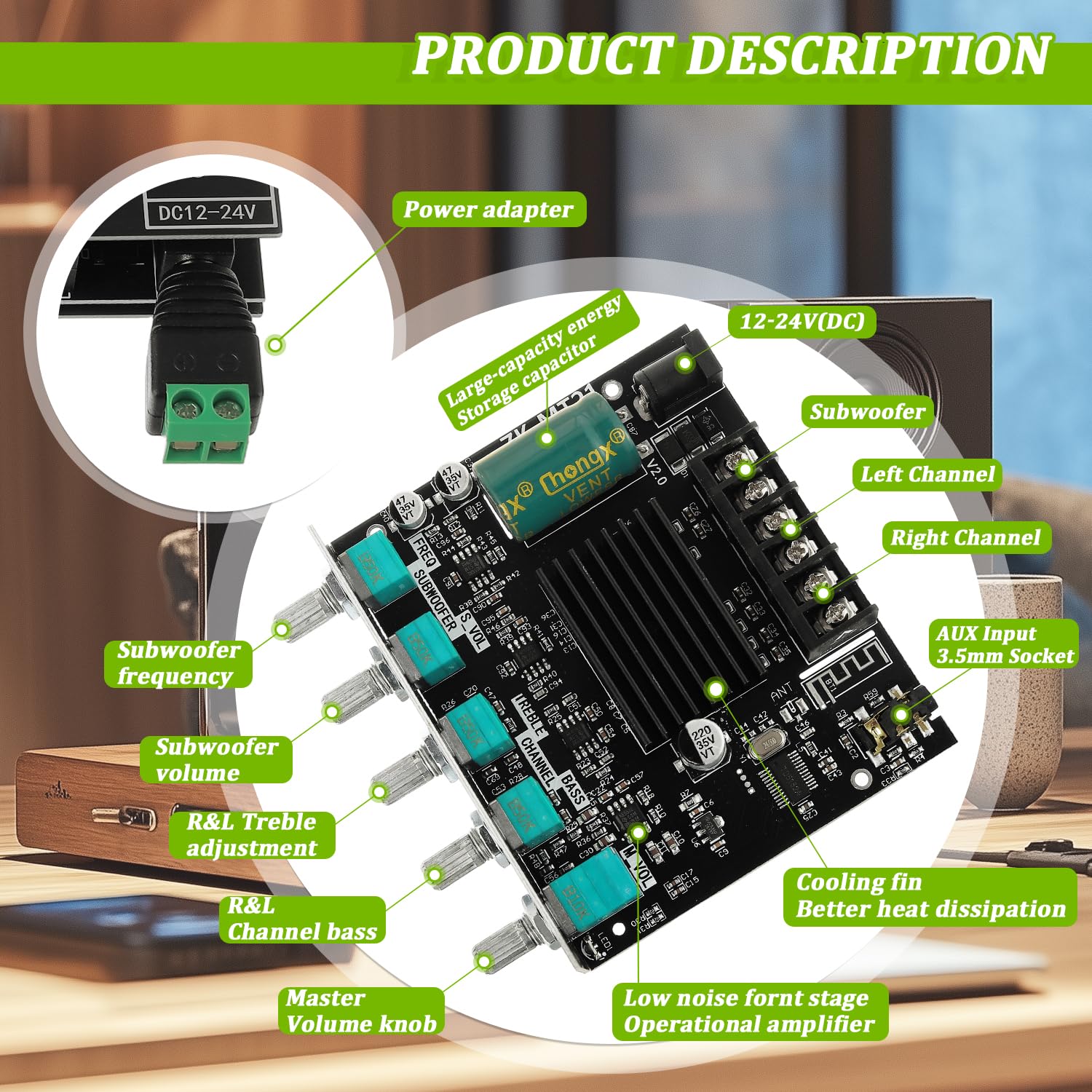 Eplzon Zk-Mt21 Bluetooth Amplifier Board 50W*2+100W With Treble And Bass Control 2.1 Channel Stereo Amp Board Bluetooth And Aux