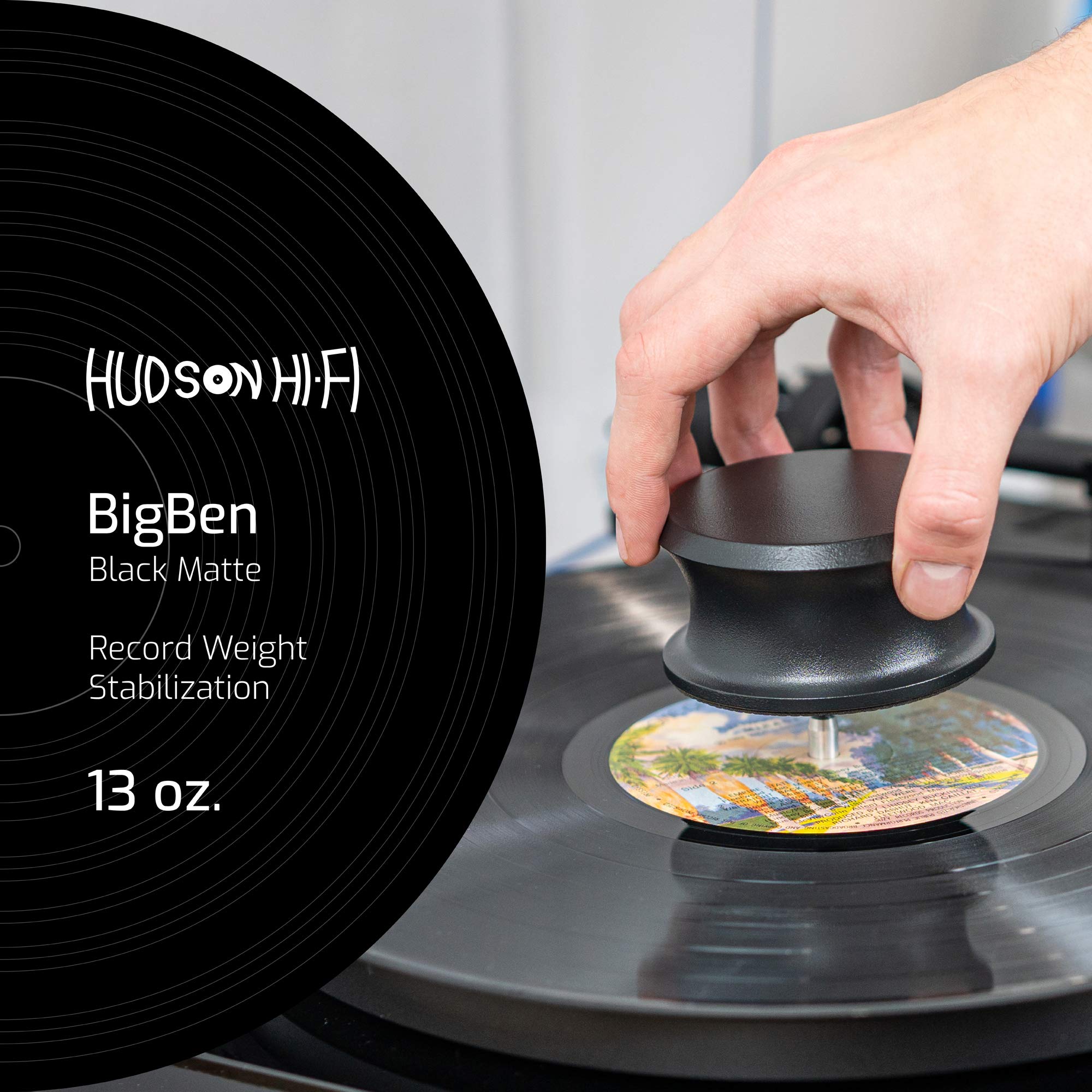 Hudson Hi Fi Bigben Record Weight Stabilizer With Protective Leather Pad   13 Ounce Vinyl Weight   Solid Steel Turntable Weight