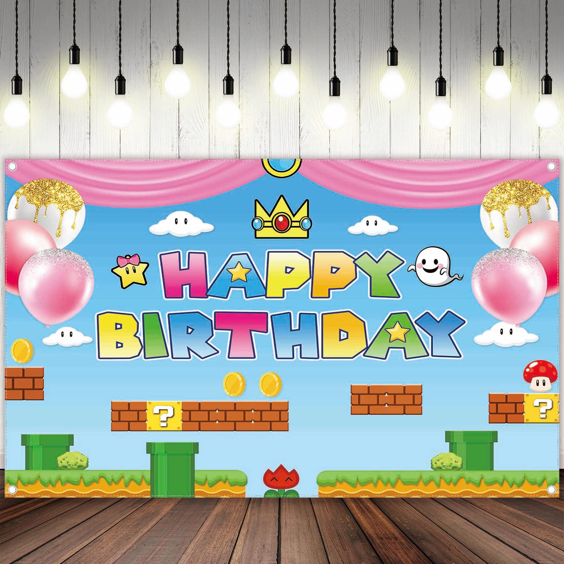 Yriujul 72X43Inch Video Game Birthday Backdrop Cartoon Super Brother Photography Background Adventure Princess For Girl Banner B