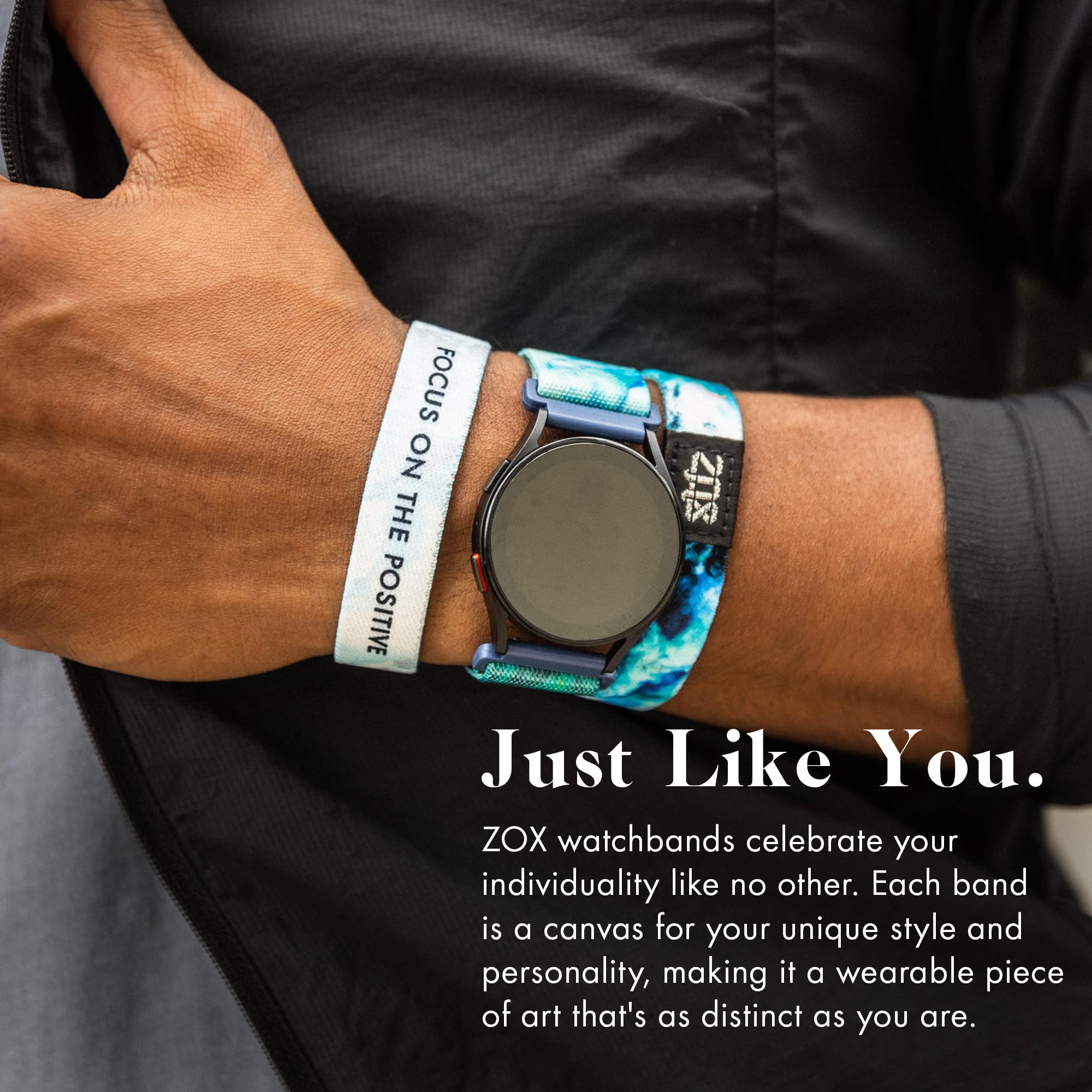 Zox Android Smart Watch Band - Focus On The Positive | Soft, Adjustable Elastic Band With Motivational Affirmations And Beautifu