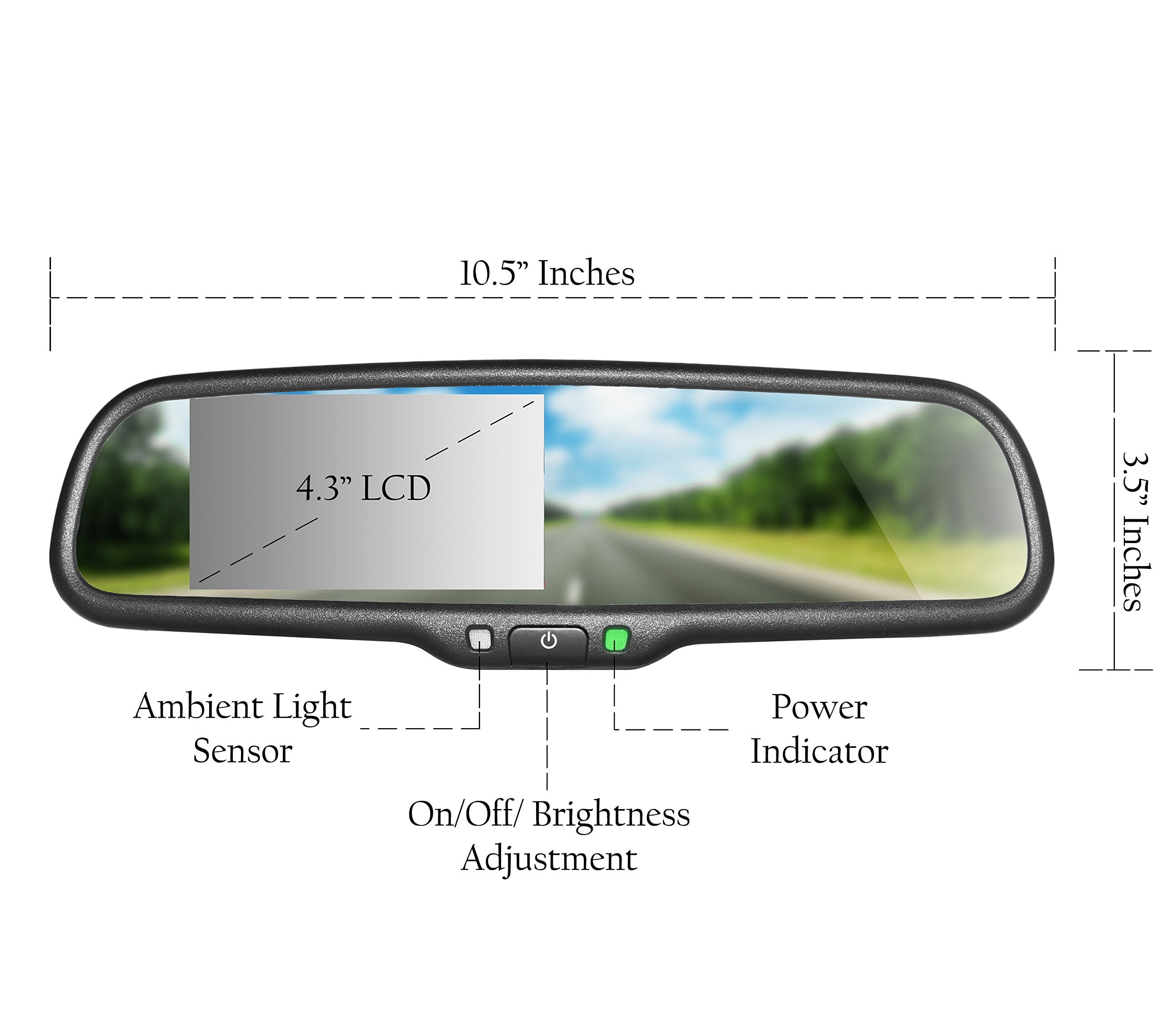 Master Tailgaters 10.5'' Oem Rear View Mirror With 4.3'' Lcd Screen | Rearview Universal Fit Mount | Auto Adjusting Brightness L