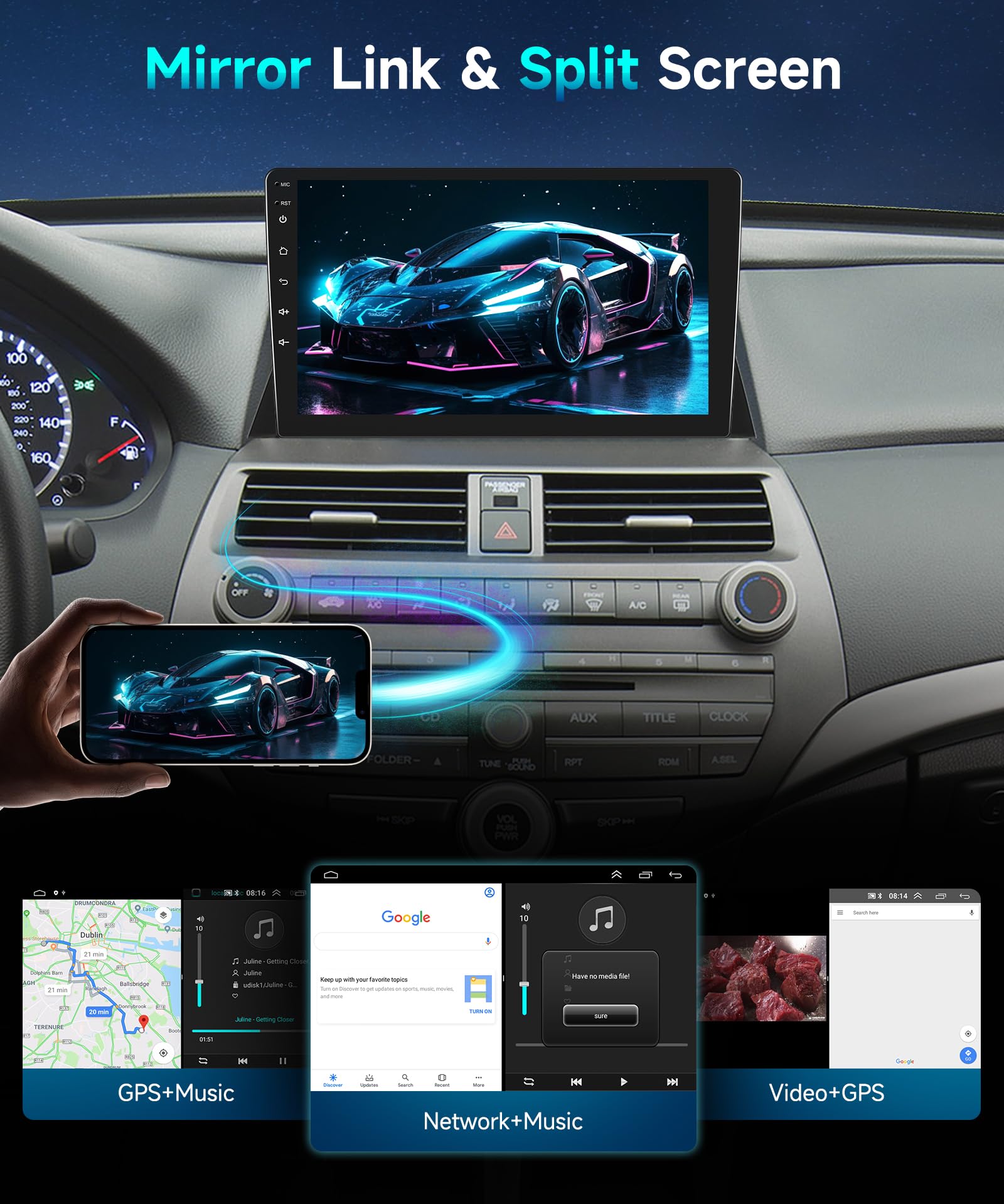 For Honda Accord 8Th 2008 2012 Android Car Radio Stereo With Wireless Carplay Android Auto Podofo 10.1 Inch Touch Screen Gps Nav