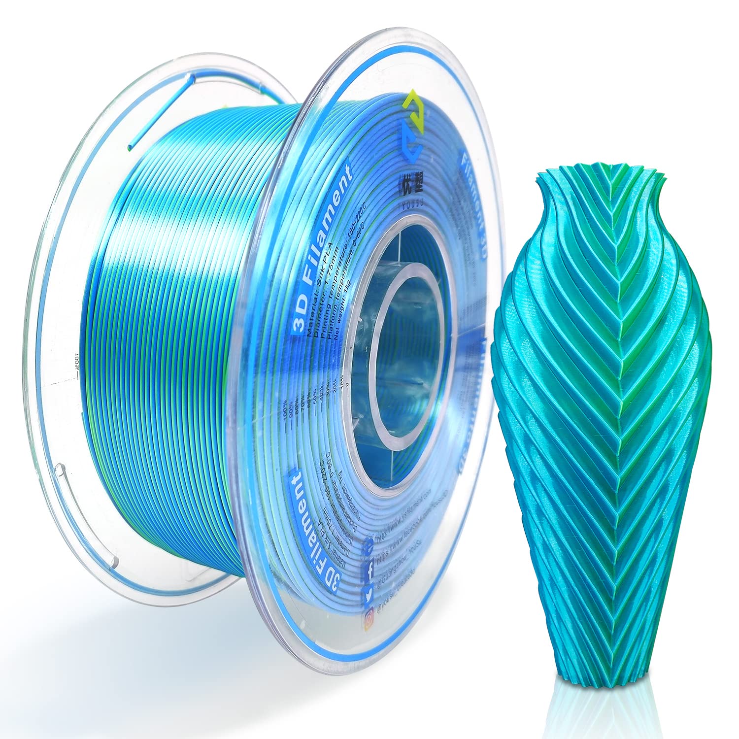 Yousu Silk Pla Filament 1.75Mm, 3D Printer Filament Coextrusion Filament Dual Color, Compatible With Most Of 3D Printer, Silk Bl