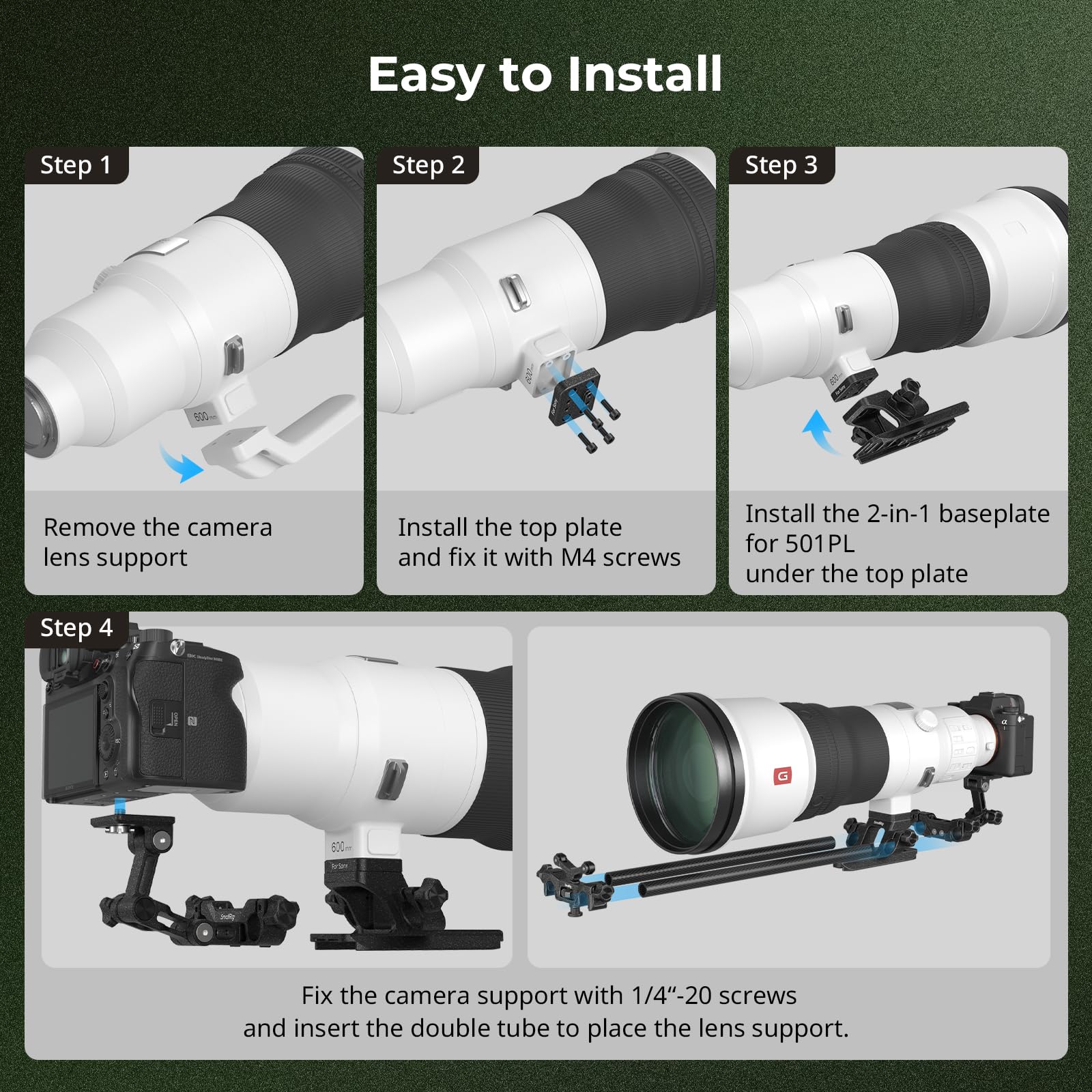 Smallrig Camera Lens Support Kit, 501Pl Ecosystem Shooting Support Kit, Three-Point Connection, Lightweight, Suitable For Forest