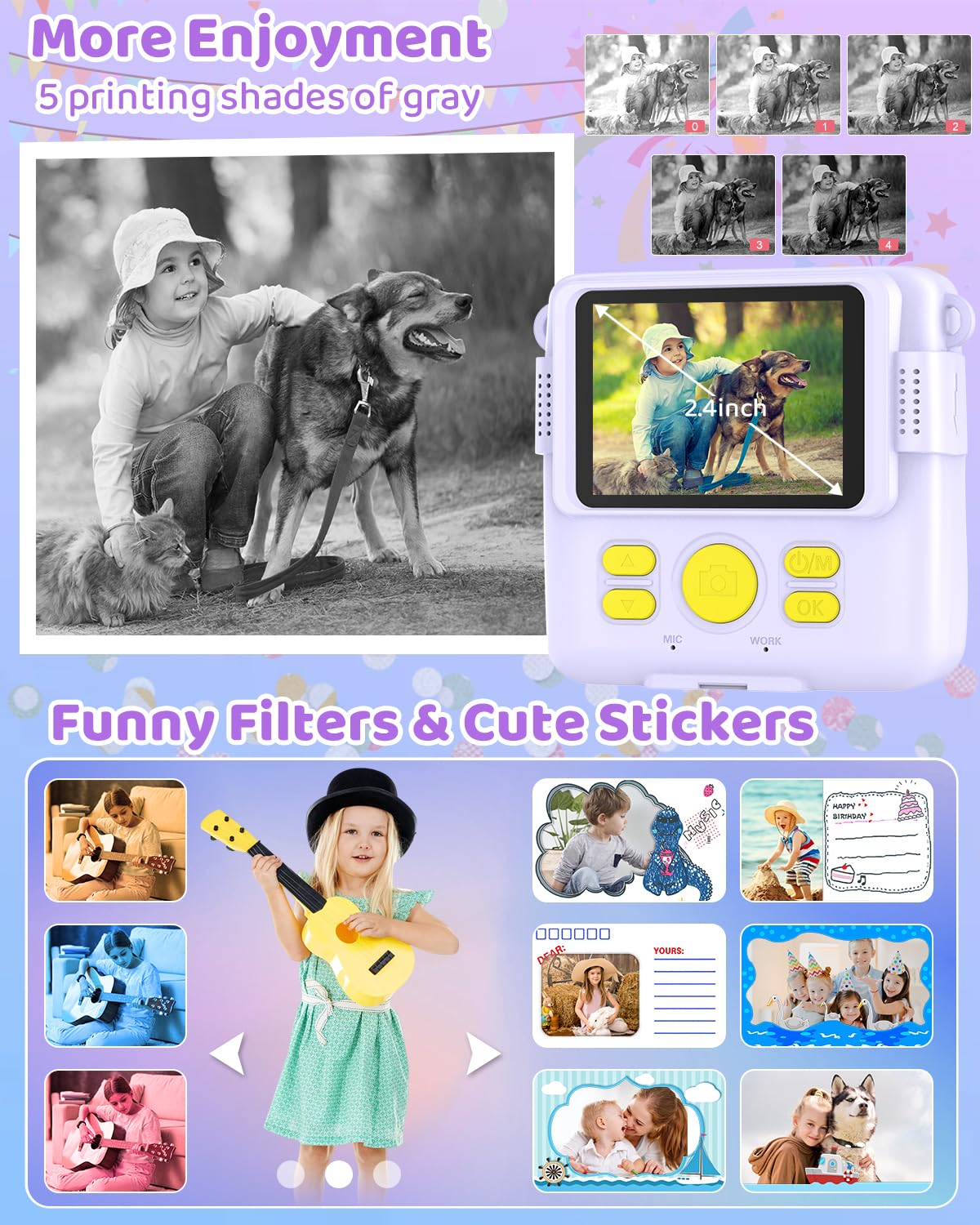 Instant Print Camera For Kids With 3 Rolls Of Printer Paper, 1080P Toddler Digital Camera Toys For Age 3 12 With 32Gb Sd Card, Christmas & Birthday Gifts For 3 4 5 6 7 8 Year Old Girls & Boys (Purple)