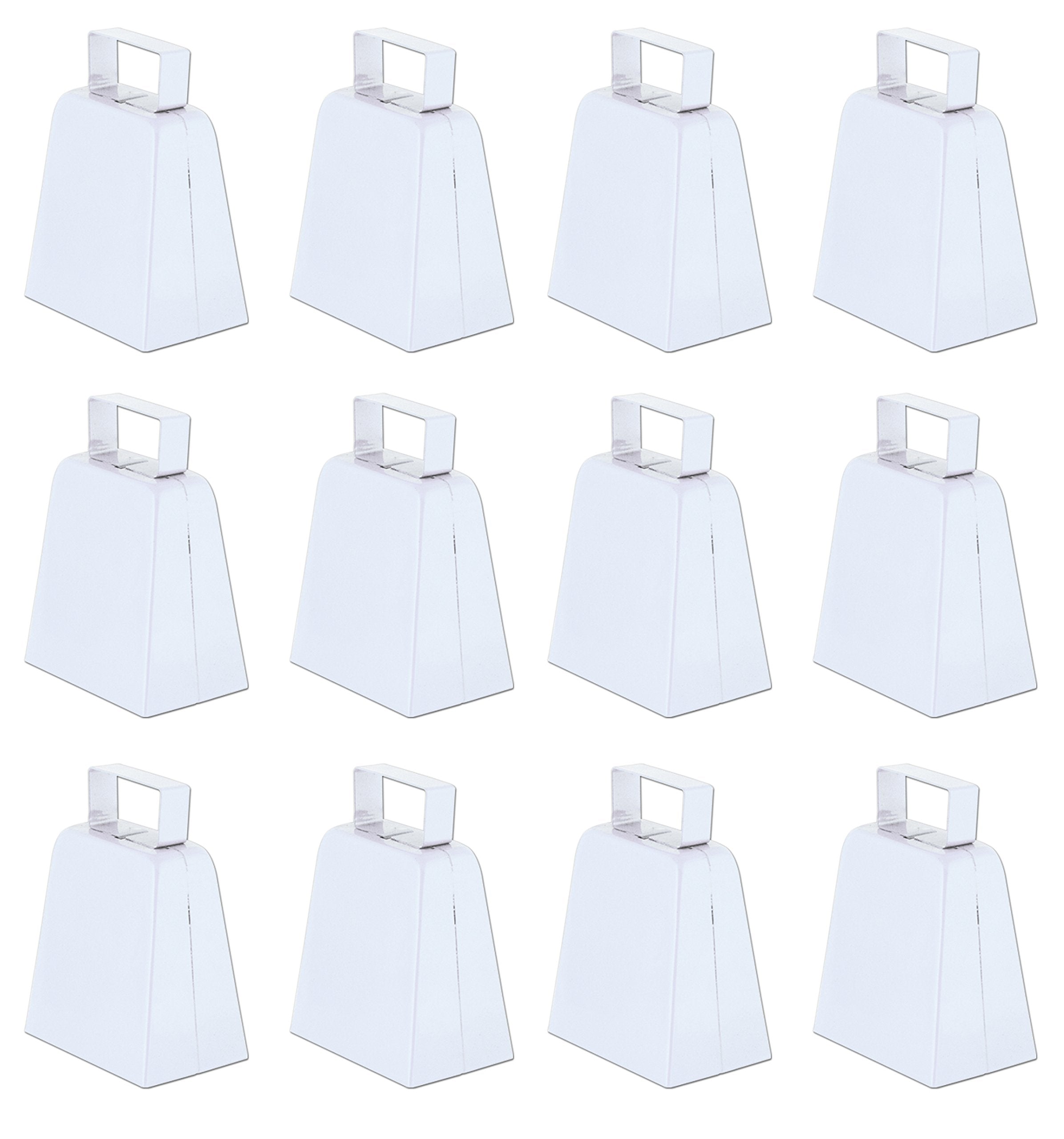 Beistle 12-Pack White Metal Cowbells, 4- Team Spirit Sports Noisemakers
