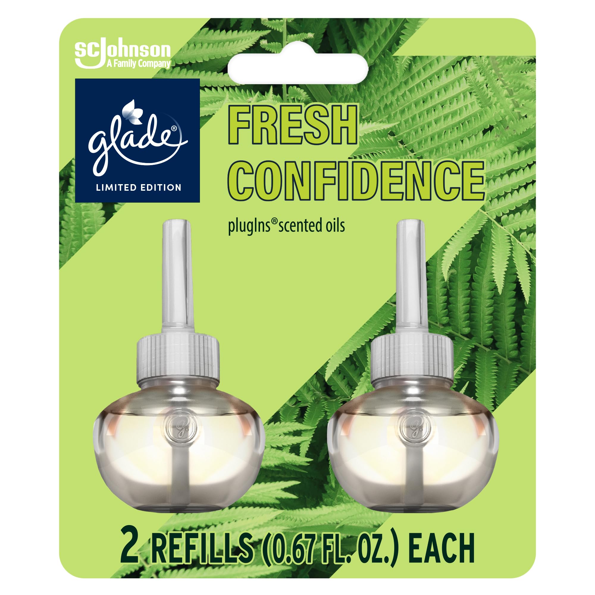 Glade Plugins Refills Air Freshener, Fresh Confidence, Scented And Essential Oils For Home And Bathroom, 0.67 Fl Oz, 2 Count