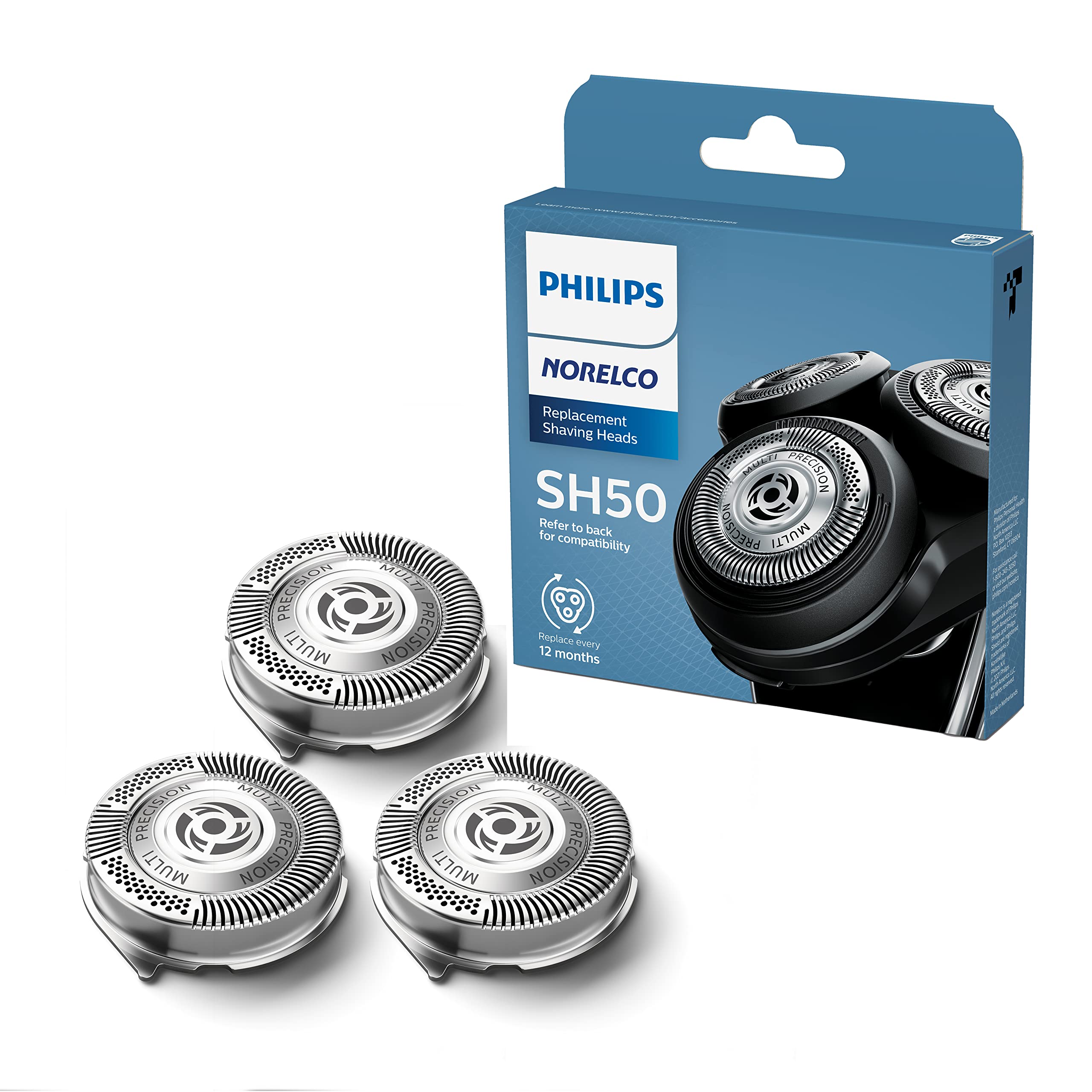 Philips Norelco Genuine Sh50/52 Shaving Heads Compatible With Norelco Shaver Series 5000 Rounded And 6000, Latest Version For Re