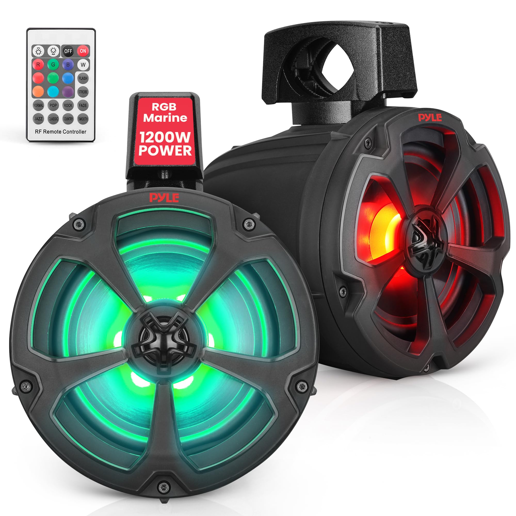 Pyle 6.5 Off-Road Speakers, 1200W Marine Grade Speakers with RGB Lights & Remote, Amplified Vehicle Speakers for ATV, UTV Sound