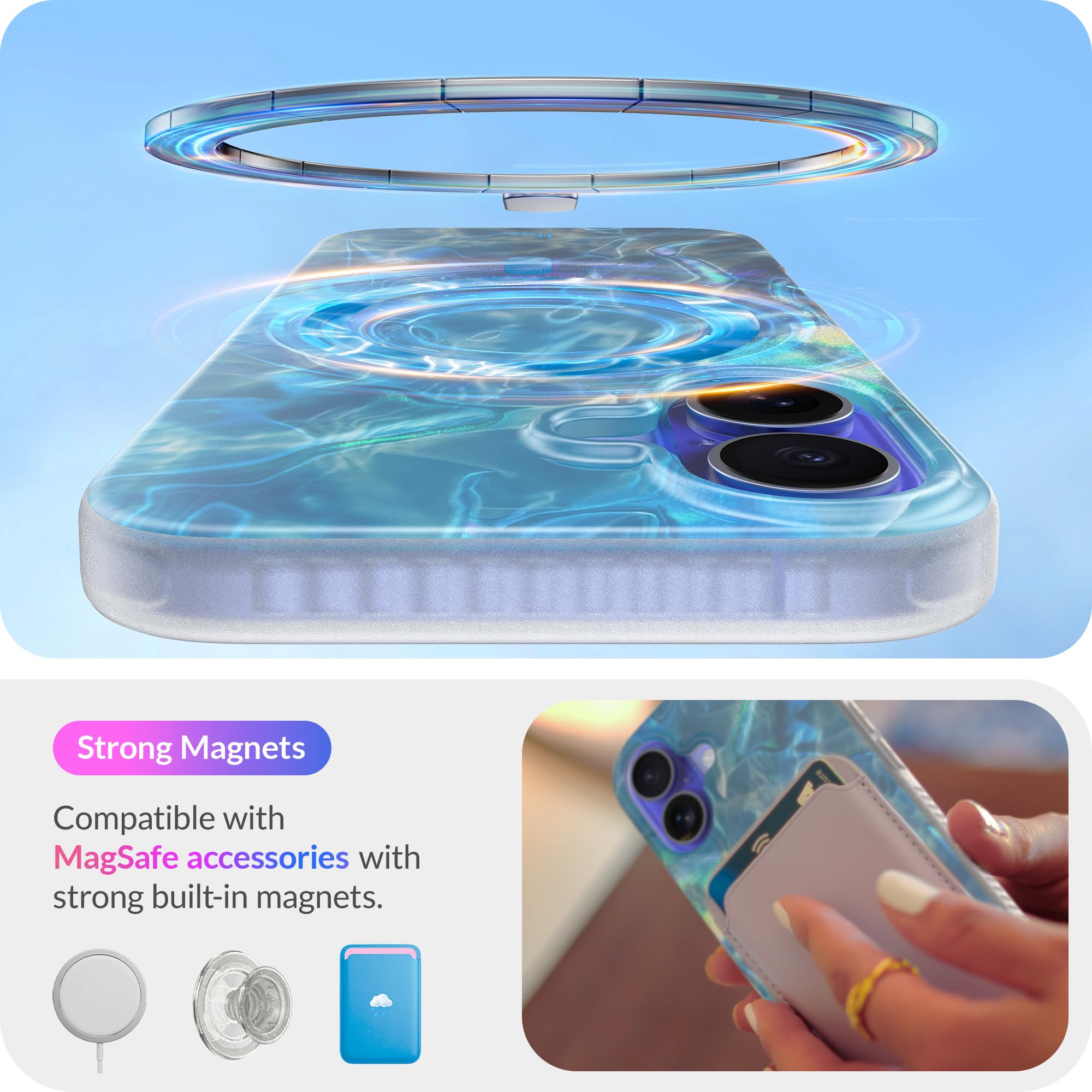 Lonli Hue   For Iphone 16 Case [Compatible With Magsafe]   Ocean Wave Phone Case   [360 Shock Absorbent Bumper]   Cute, Unique A