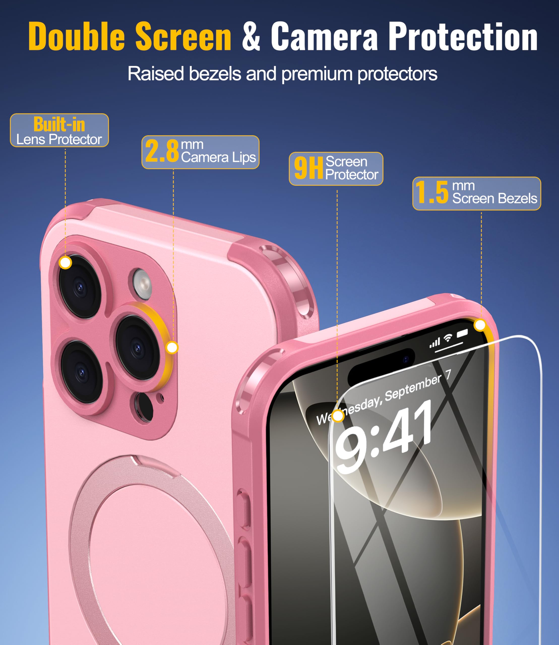 Oterkin Magnetic For Iphone 16 Pro Case Compatible With Magsafe [Foldable Invisible Stand][Tempered Glass Screen Protector & Ful