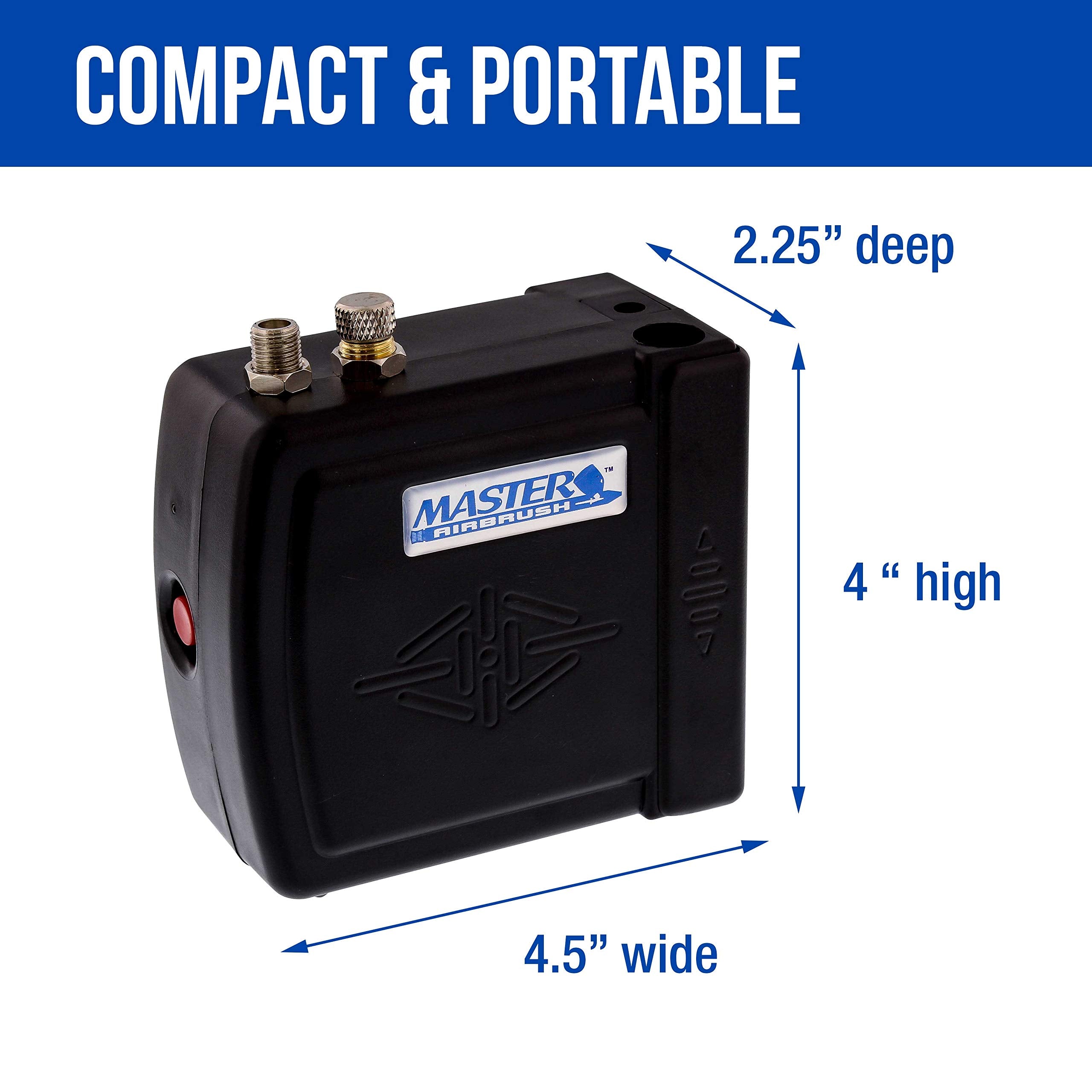 Master Model C16 B   Black Mini Airbrush Air Compressor With 6 Foot Braided Air Hose With 1/8 In. Ends