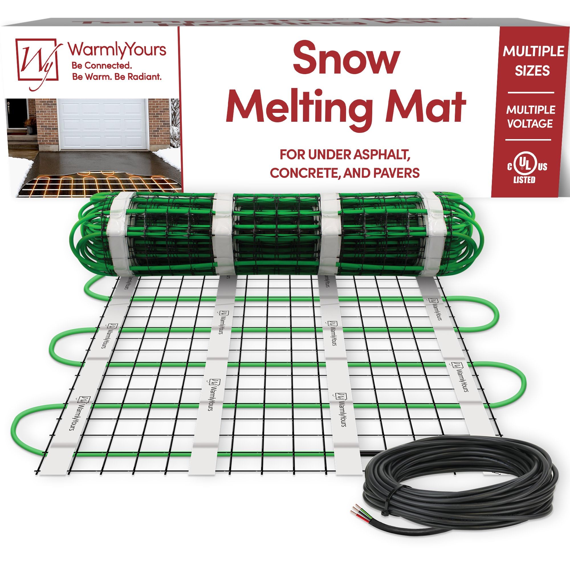 WarmlyYours 2x15 ft. Electric Ice and Snow Melting Mat 240V 1500 Watts - Embedded Under Asphalt, Concrete, or Pavers - Radiant H