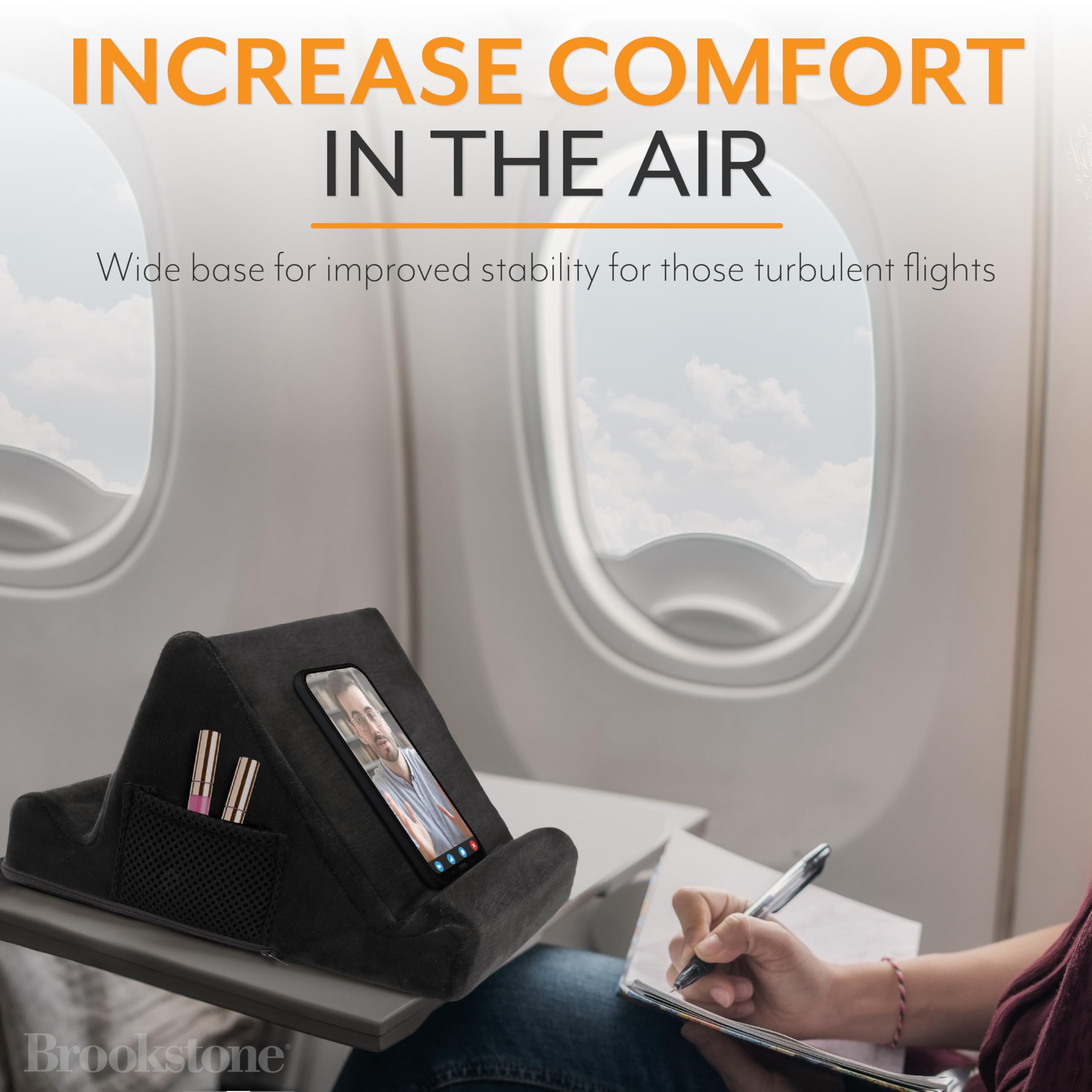 Brookstone   Memory Foam Lap Desk Tablet Holder, Holds Phones, Ipads, E Book Readers, 2 Viewing Angles, 2 Side Pockets For Acces