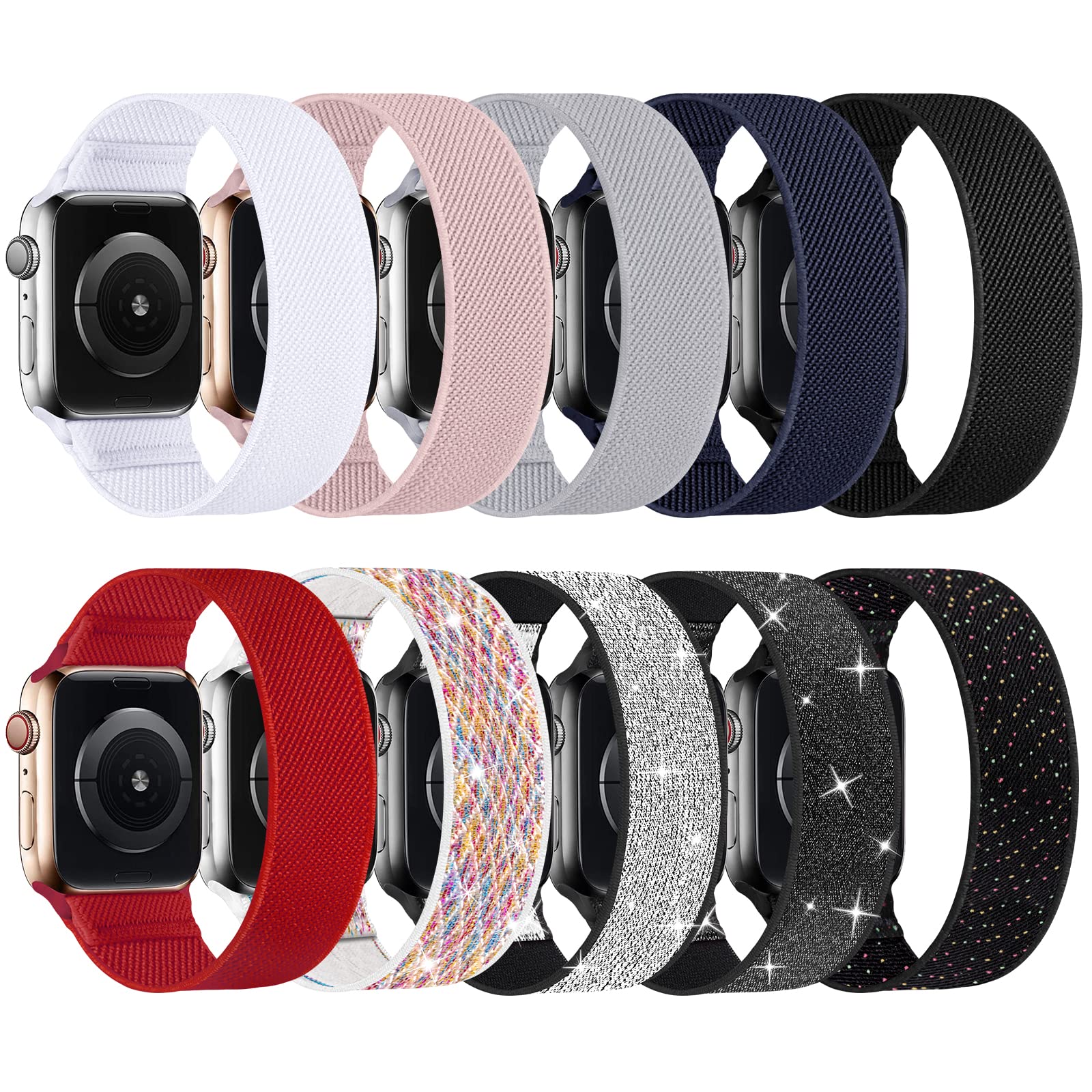 Enjiner Stretchy Nylon Solo Loop Bands Compatible With Apple Watch 38Mm 40Mm 41Mm 42Mm 44Mm 45Mm 49Mm Ultra Iwatch Series 8 7 Se
