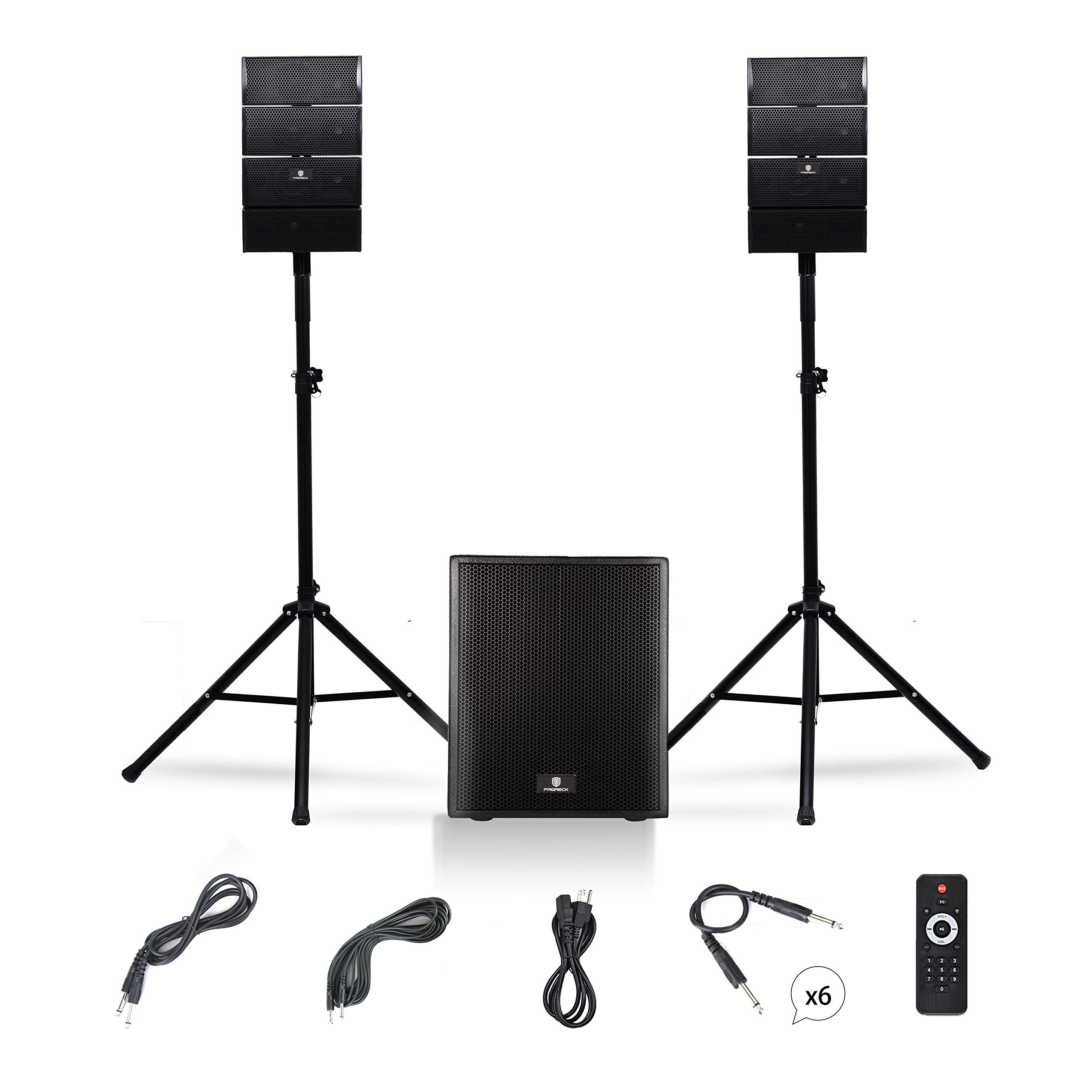 PRORECK Club AB 12-Inch DJ/Powered PA Speaker System Combo Set with Bluetooth/USB/SD Card/Remote Control (Active Subwoofer and 8