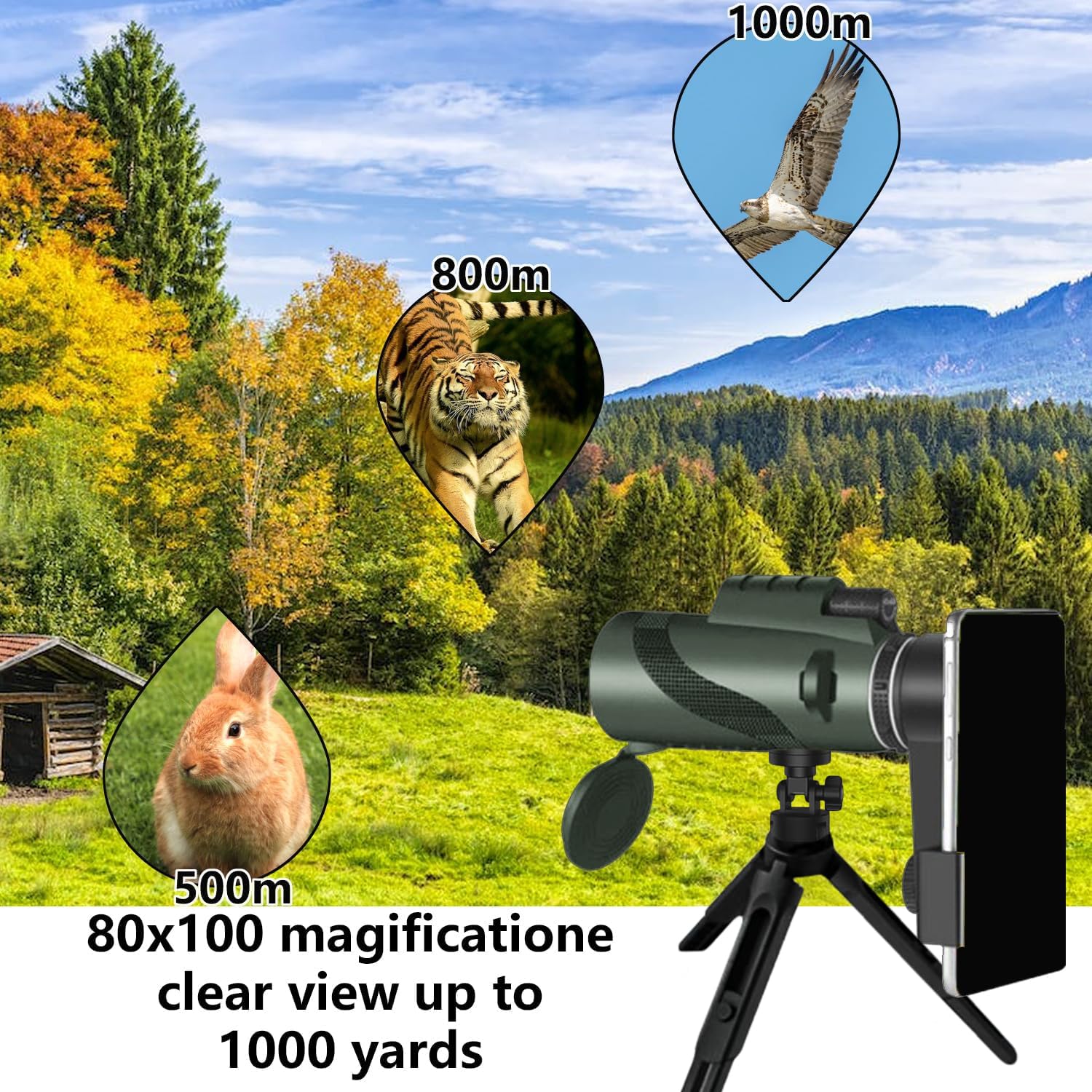 Monocular Telescope 80X100 High Powered Monoculars For Adults Compact Monocular For Smartphone Adapter, Handheld Telescope With