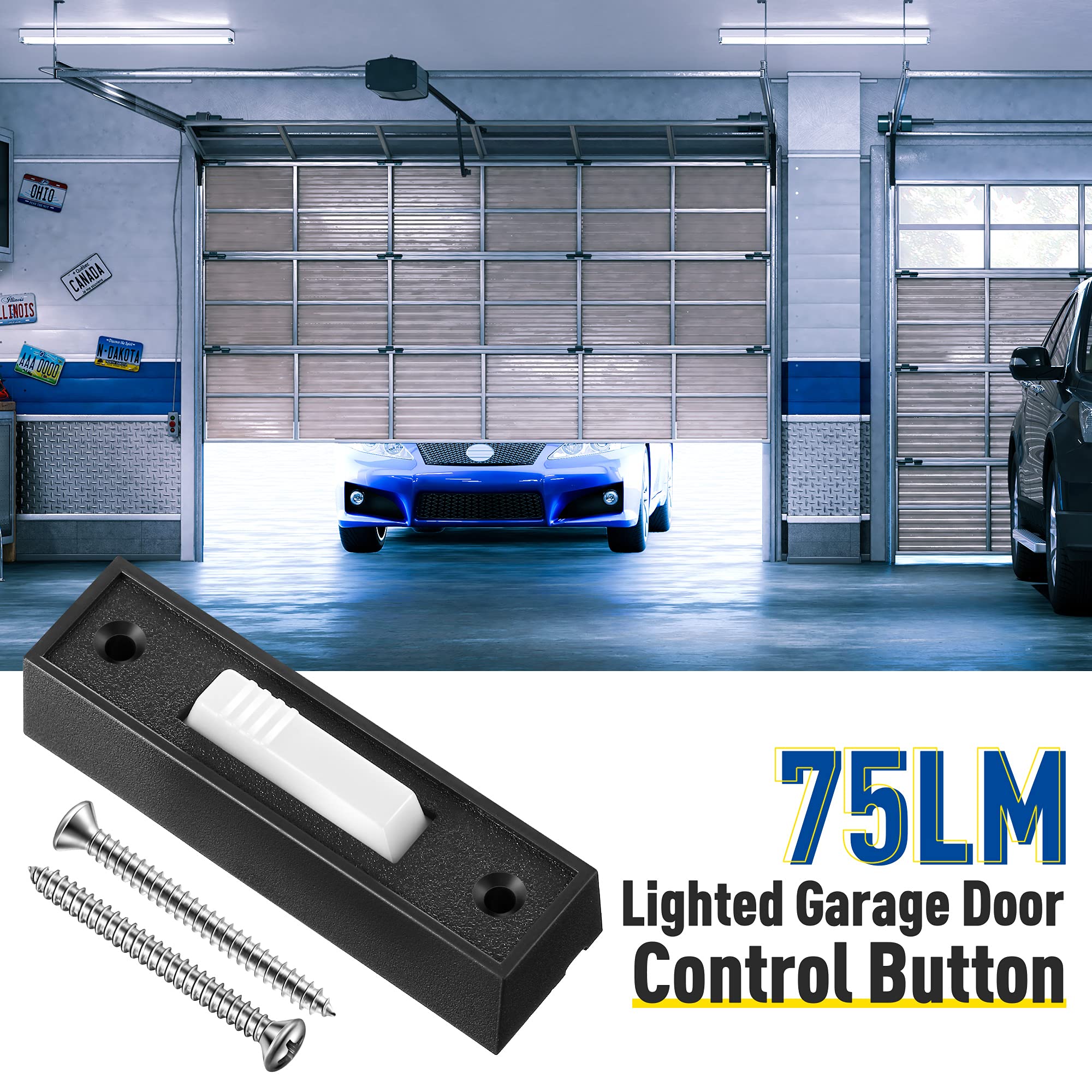 Lighted Doorbell Button, Garage Door Opener Switch With Led Light, 41A4166 Wall Mounted Push To Exit Ringer Button (Black, 2 Pie