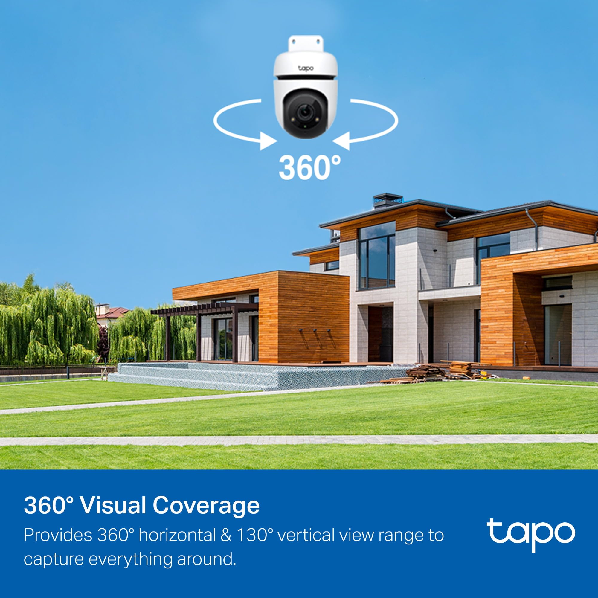 Tapo 1080P Outdoor Wired Pan/Tilt Security Wi-Fi Camera, 360 View, Motion Tracking, Works With Alexa & Google Home, Night Vision
