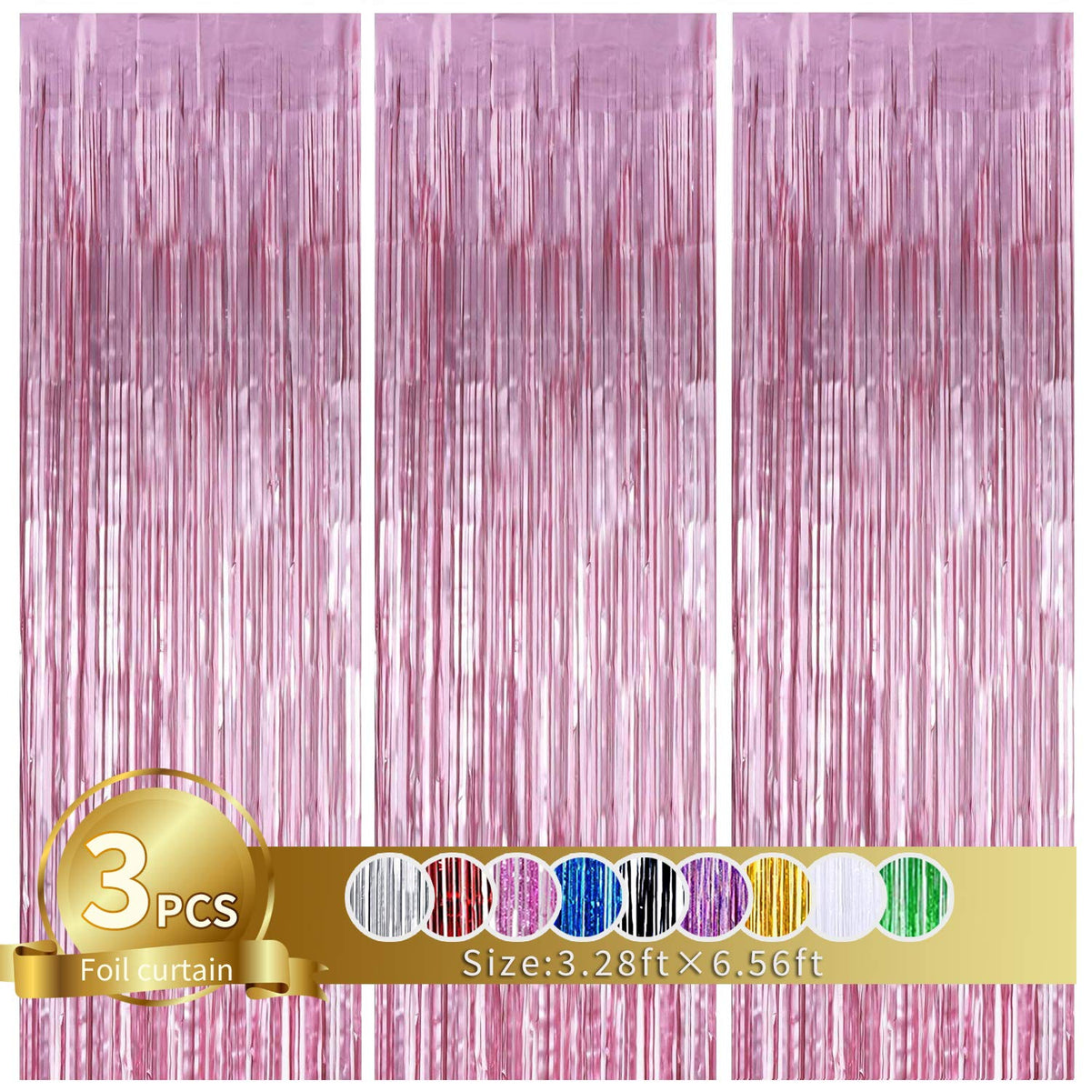 Toniful 3Pcs Pink Door Streamers,3.28Ft X 6.56Ft Photo Booth Backdrop Metallic Streamers Foil Fringe Curtains For Birthday,Chris