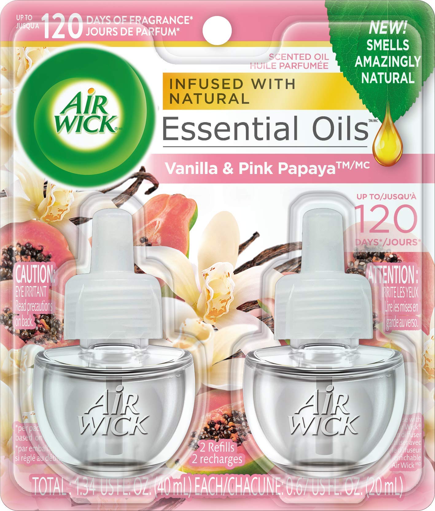 Air Wick Plug In Scented Oil Refill, 2 Ct, Vanilla And Pink Papaya, Air Freshener, Essential Oils