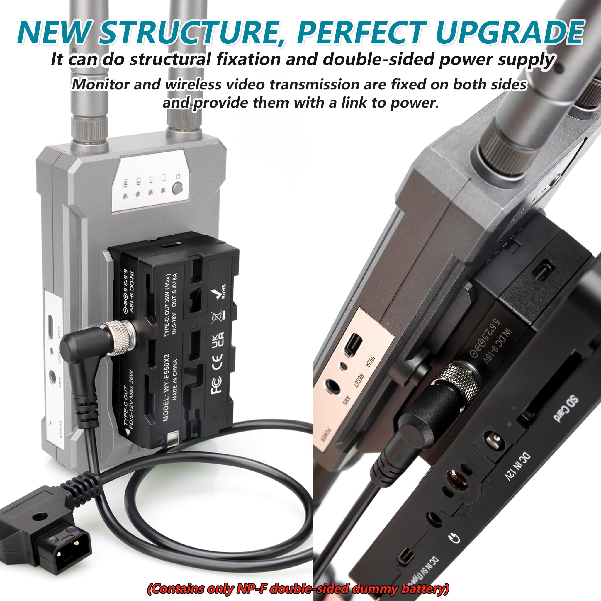 Kocackoo D Tap To Double Sided Np F550/970/570/770 Dummy Battery Power Adapter Compatible For Led Light, Feelworld,Atomos Ninja/