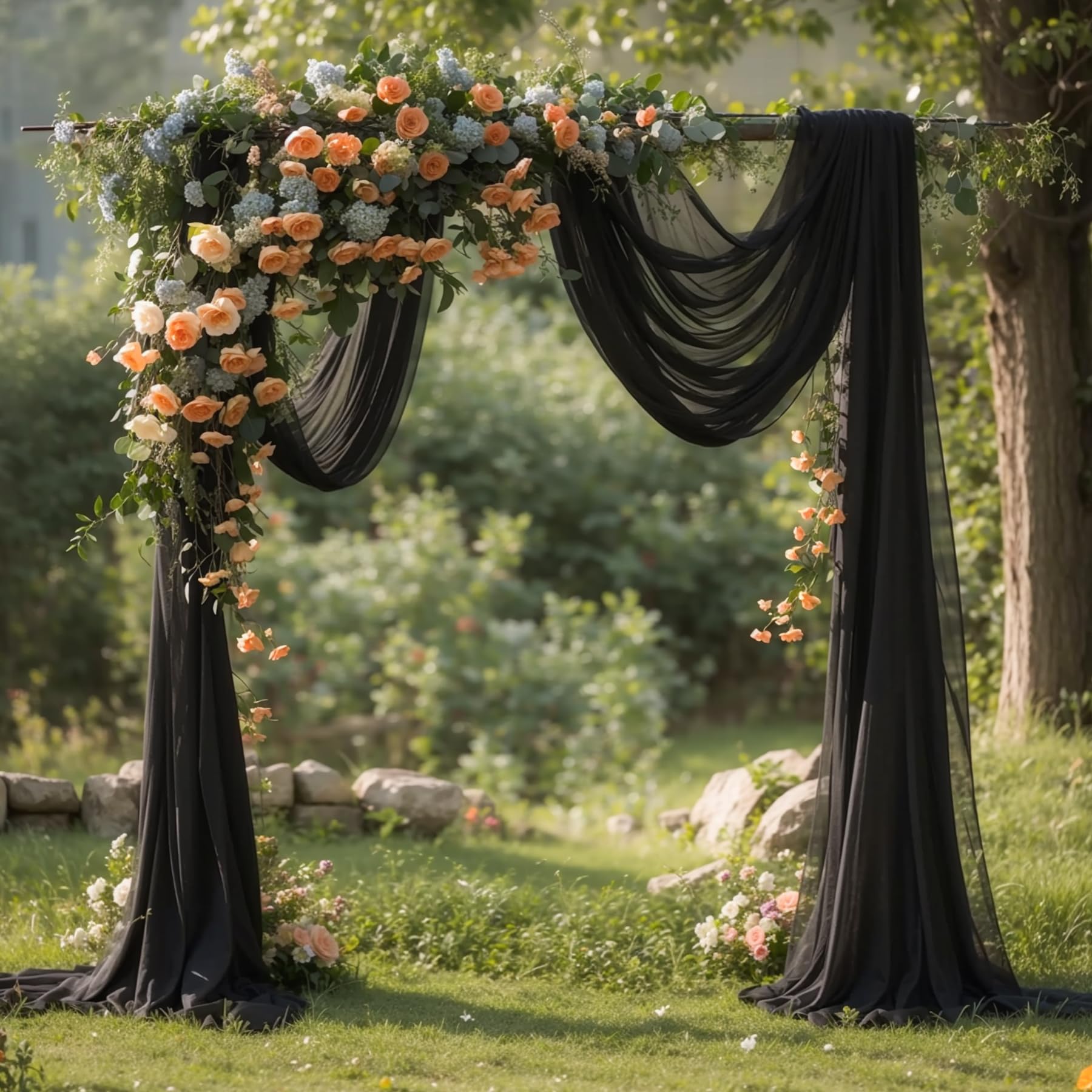 Wedding Arch Draping Fabric 19Ft 2 Panels Black Wedding Arch Drapery Sheer Curtains For Backdrop Wedding Arch Decorations For Ce