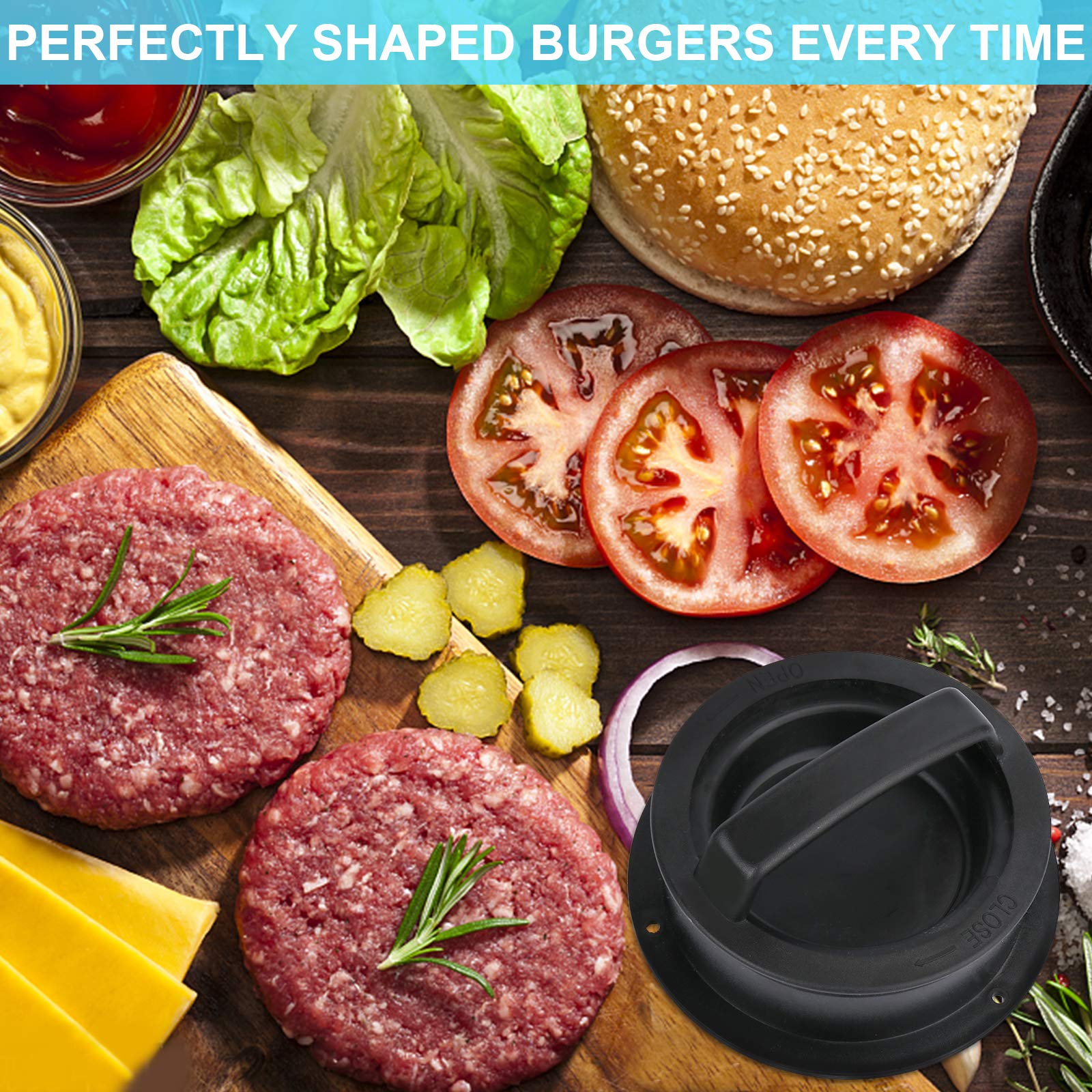 3 In 1 Stuffed Burger Press Patty Maker Rings Molds Kit, Non Stick Stuffer Hamburger Press Patty Maker   With 100 Pcs Wax Hambur