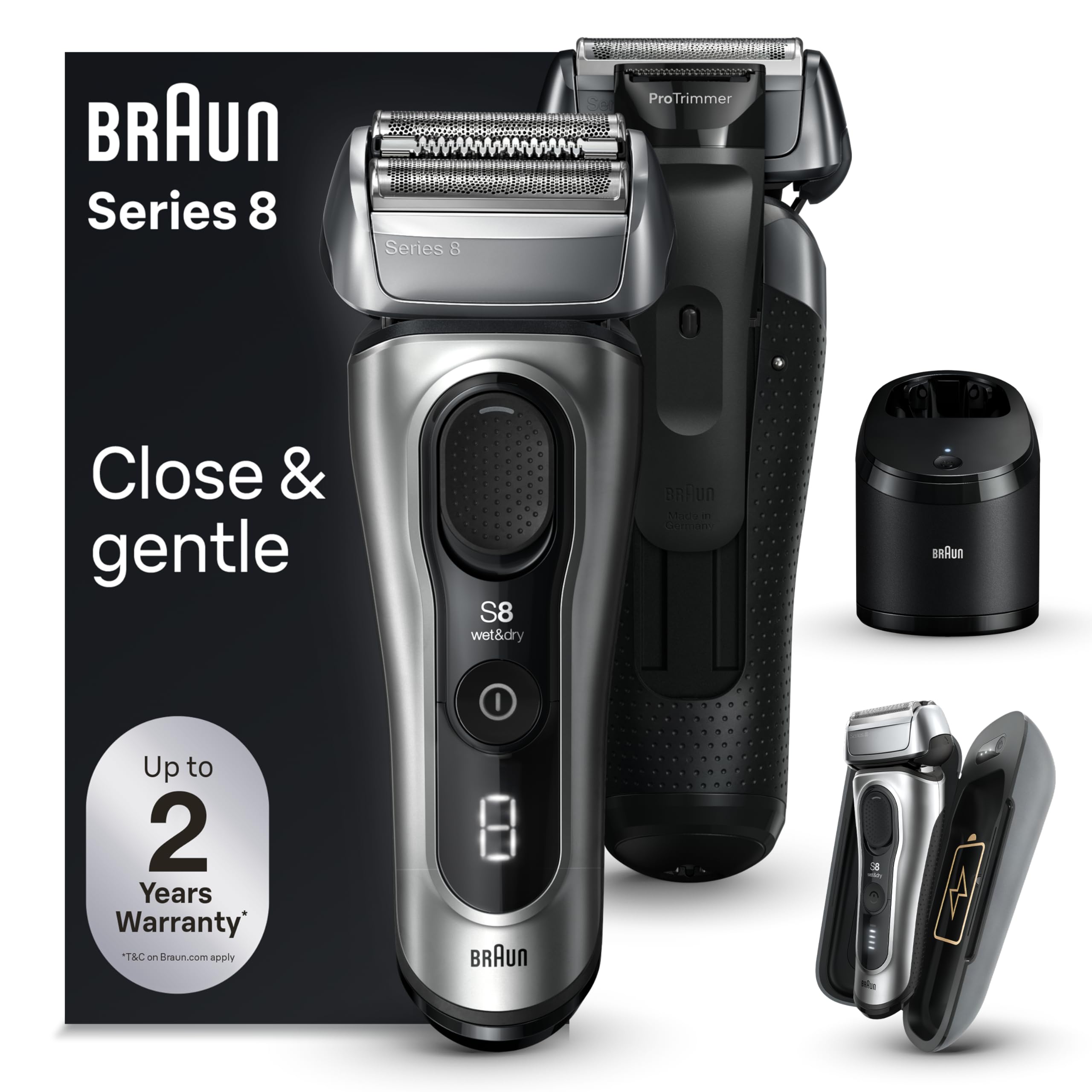 Braun Series 8 8577Cc Electric Razor For Men, 4+1 Shaving Elements & Precision Long Hair Trimmer, 5In1 Smartcare Center, Close &