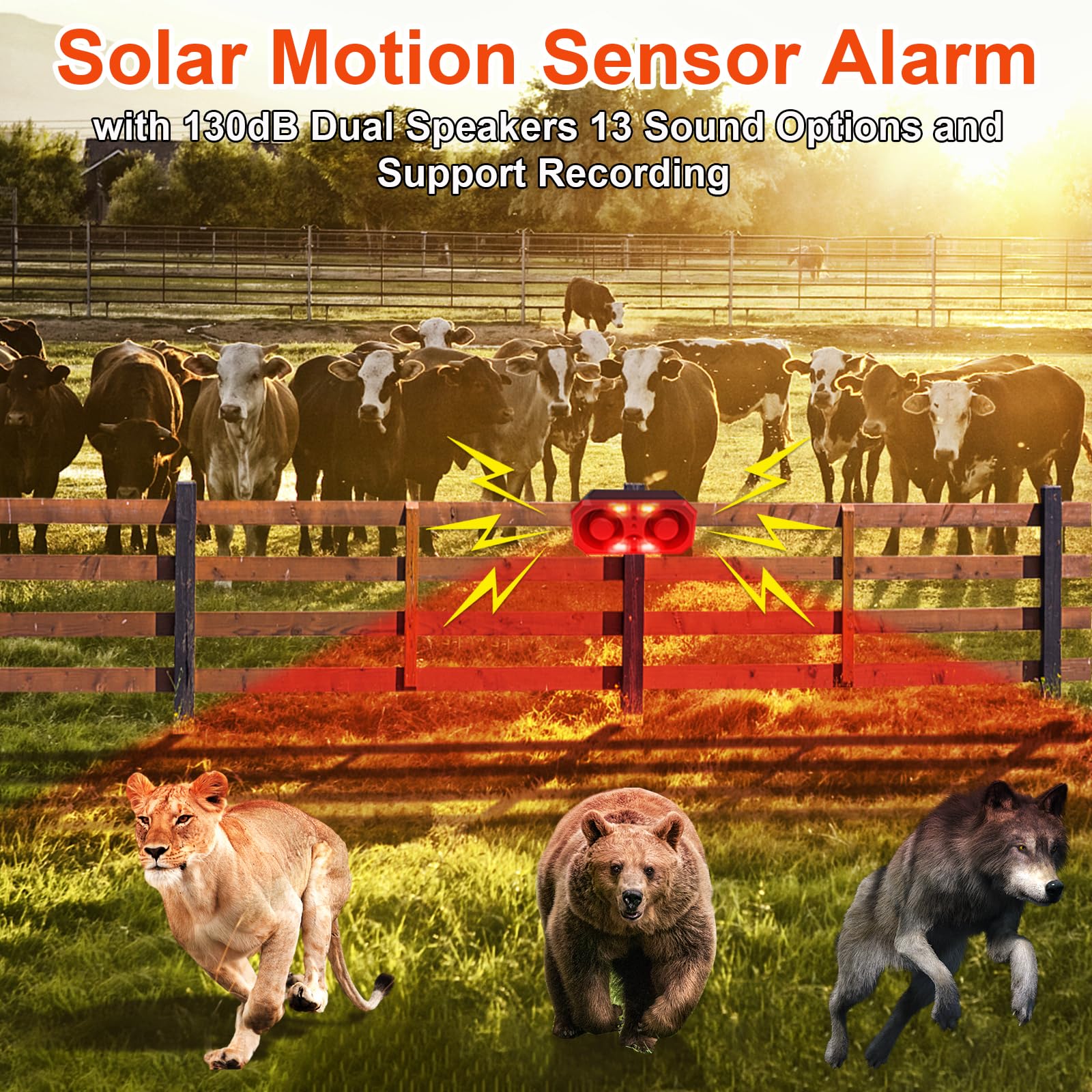 Chunhee Solar Outdoor Motion Sensor Alarm With 13 Sounds, Support Recording And Adjustable Volume, 130Db Dual Speaker Motion Det