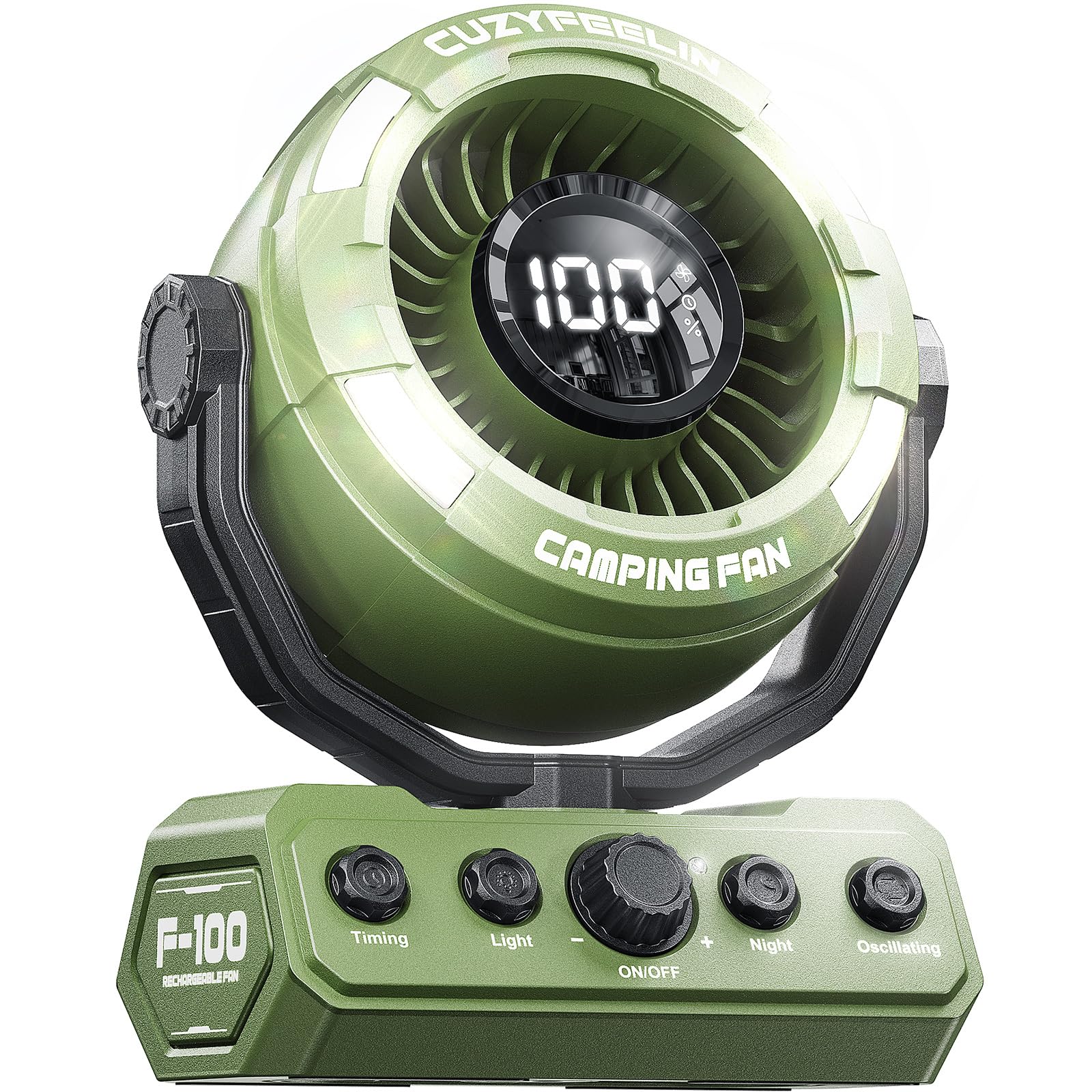 CuzyFeelin Portable Fan Rechargeable - Versatility Camping Fan with LED Lantern & Hook - USB Battery Powered, Cordless, 15-80H, 