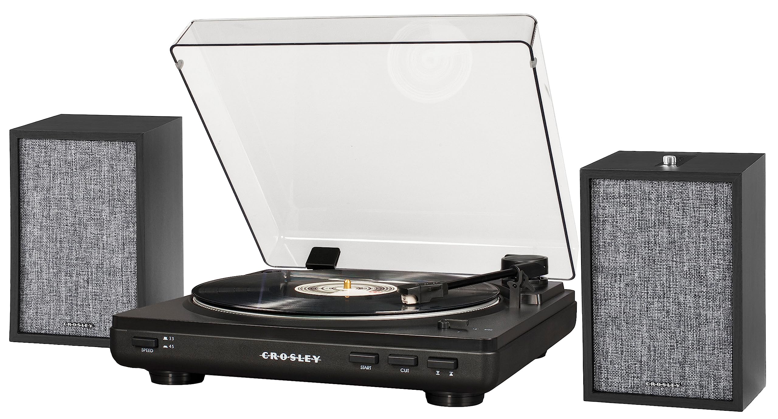 Crosley T400D-Bk Fully Automatic Bluetooth 2-Speed Turntable Record Player With S200A Stereo Speakers, Black