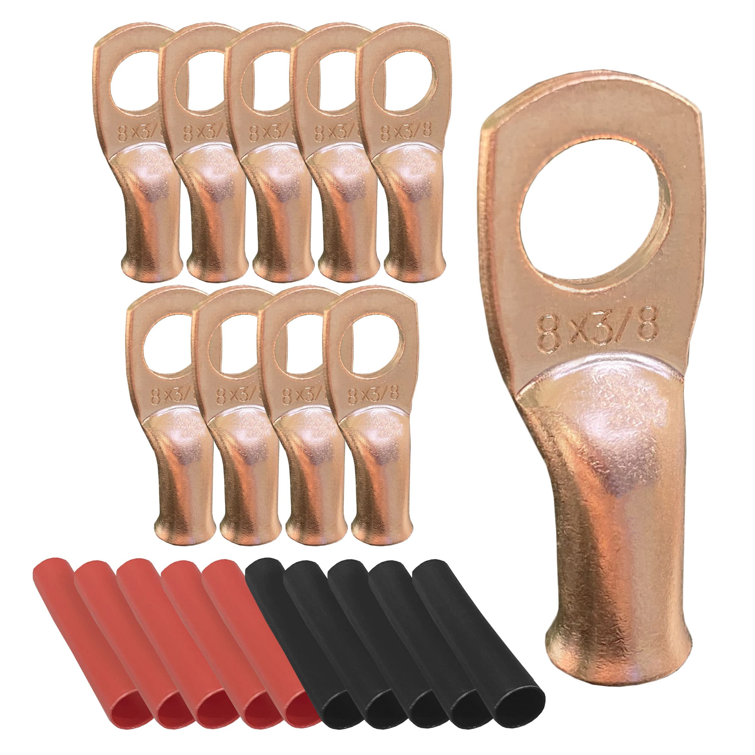 6Pcs 8 Awg 3/8 Ring Battery Lugs, Copper Lugs, Battery Cable Ends, Tubular Ring Terminals, Crimp Wire Ring Lugs, Battery Termina