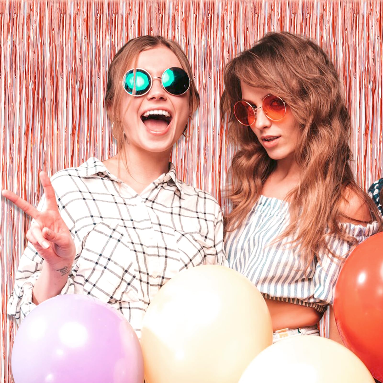 6 Pack Rose Gold Foil Fringe Curtain Backdrop, 3.28Ft X 6.6Ft Metallic Tinsel Foil Fringe Streamer Curtains For Photo Booth, Chr