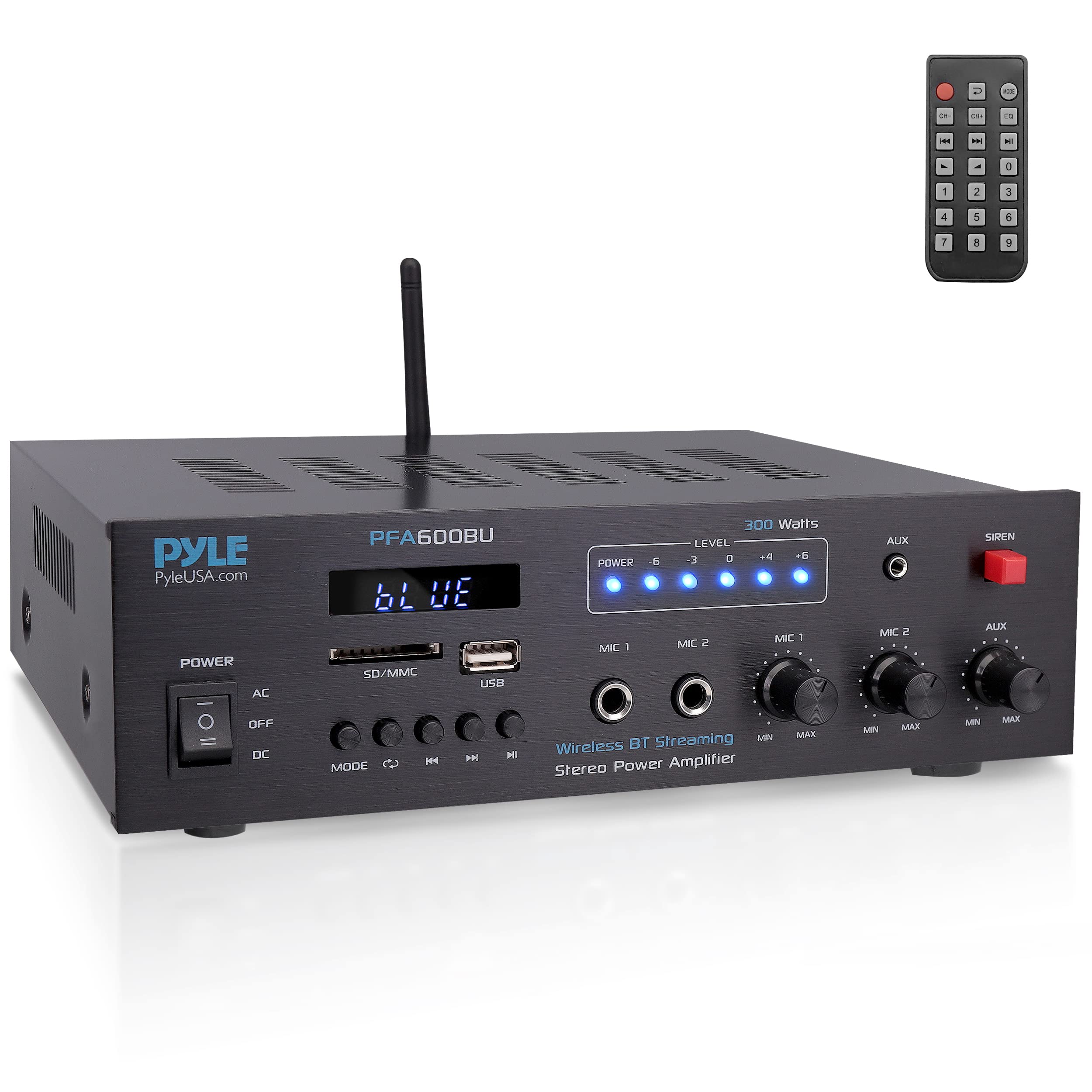 PYLE Wireless Bluetooth Karaoke Amplifier Home Car Bus Tours 300 Watts 2 Channel Digital Home Audio PA Receiver System 2 Microph
