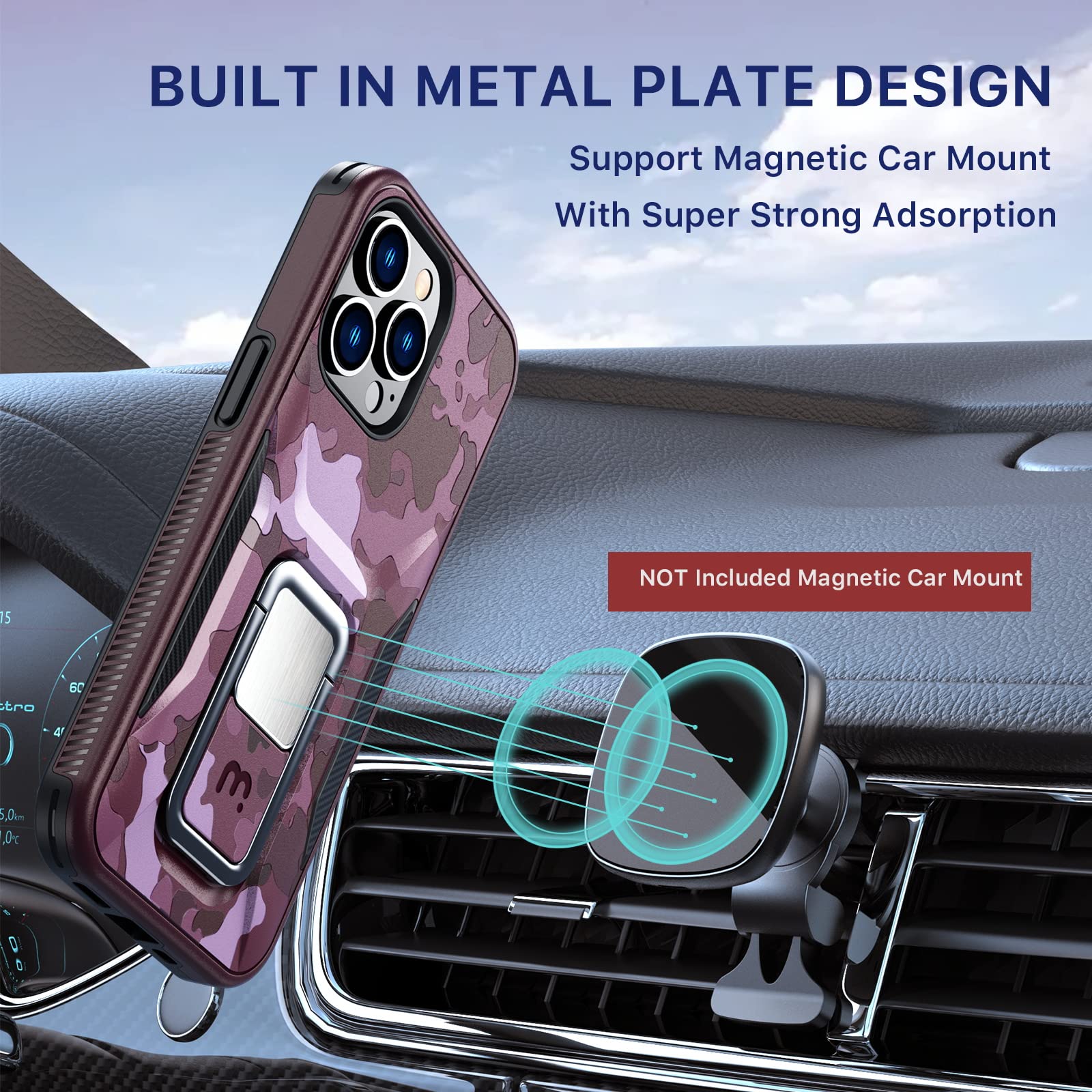 Mybat Pro Designed For Iphone 13 Pro Case With Stand, 6.1 Inch, Shockproof Stealth Series, Support Magnetic Car Mount, Double La