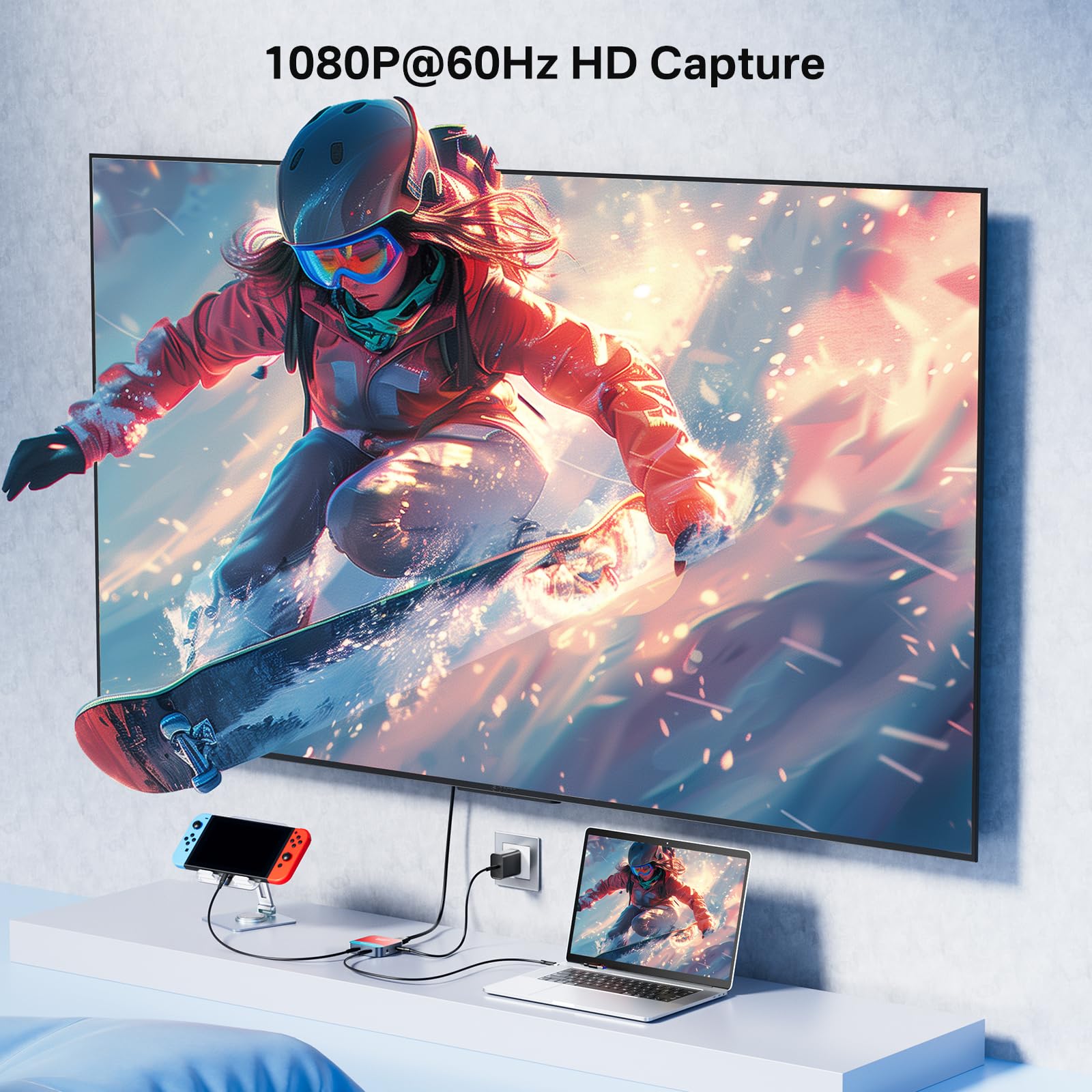 ACASIS 2-in-1 Capture Card & Docking Station for Nintendo Switch, 1080P 60FPS, Red/Blue, 2 USB-A 3.0 Ports for Streaming