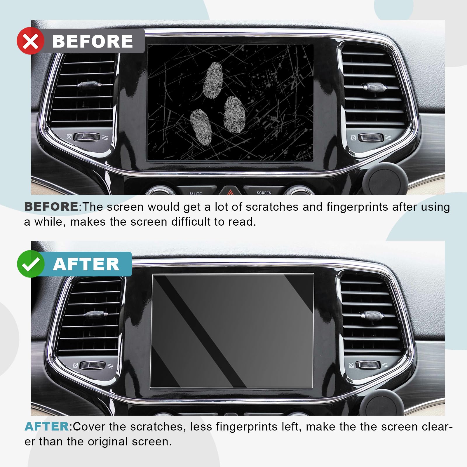 Cdefg For 2019 2020 2021 2022 2023 2024 Grand Cherokee Uconnect Car Touchscreen Navigation Touch Screen Protector, Hd Clear Tempered Glass 9H Scratch Resistance (Grand Cherokee 8.4 Inch)