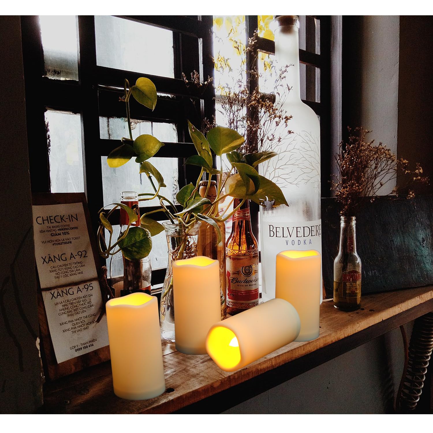 Biyanuo 15Pack Outdoor Plastic Flameless Candles With Remote Control And Timer, Led Flickering Battery Operated Electric Pillar